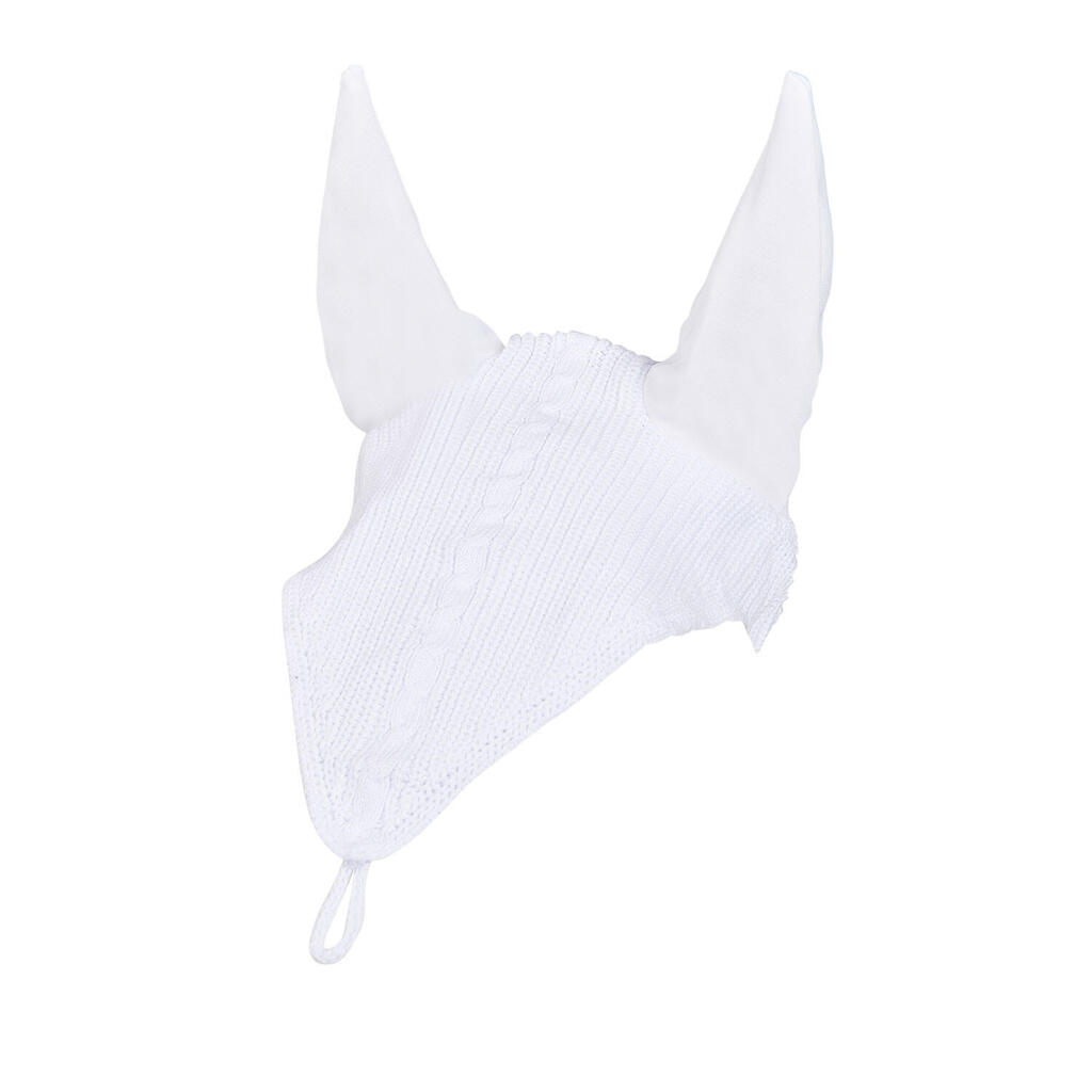 Horse crochet ear bonnet with tie strap at the noseband