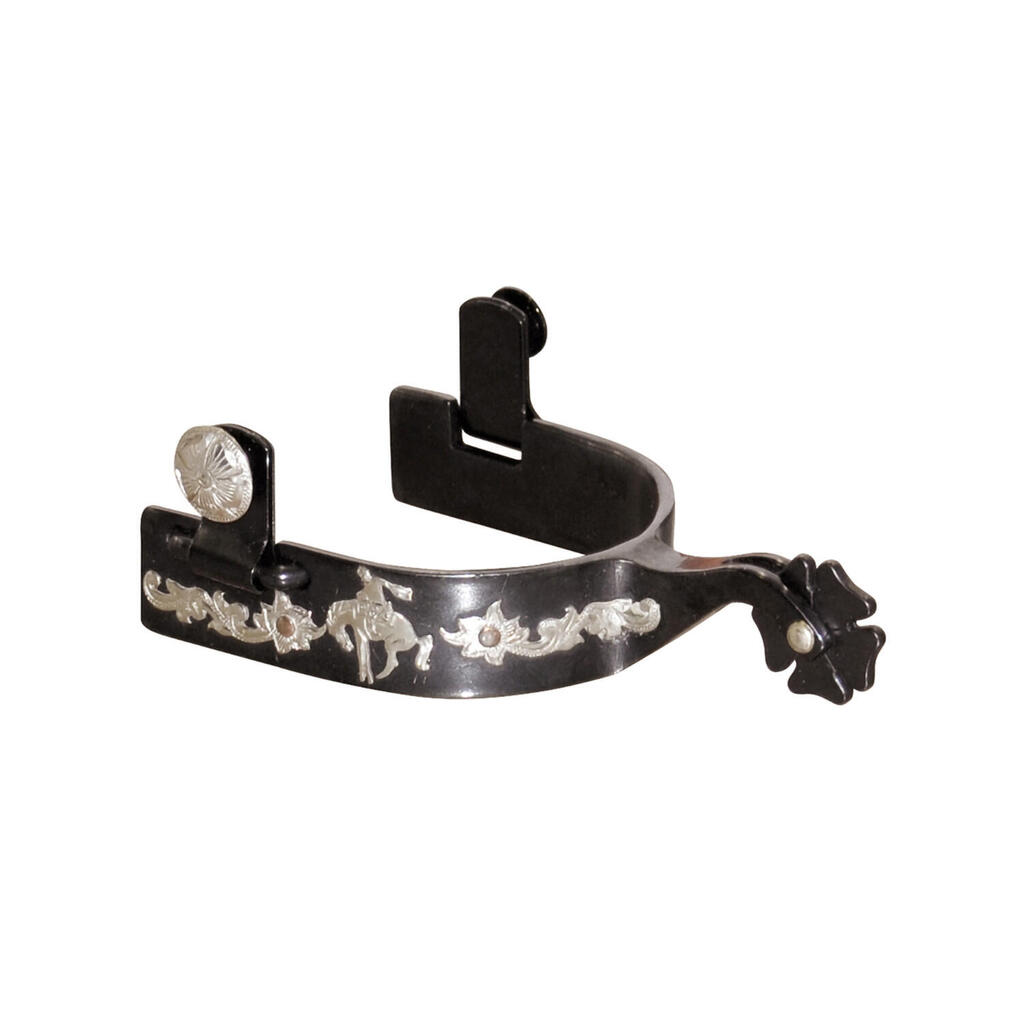 Black western spurs with rodeo decoration