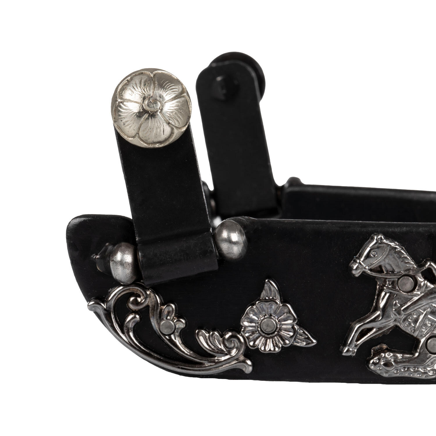 Zwarte western reining sporen met bloemen decoratie 3/5