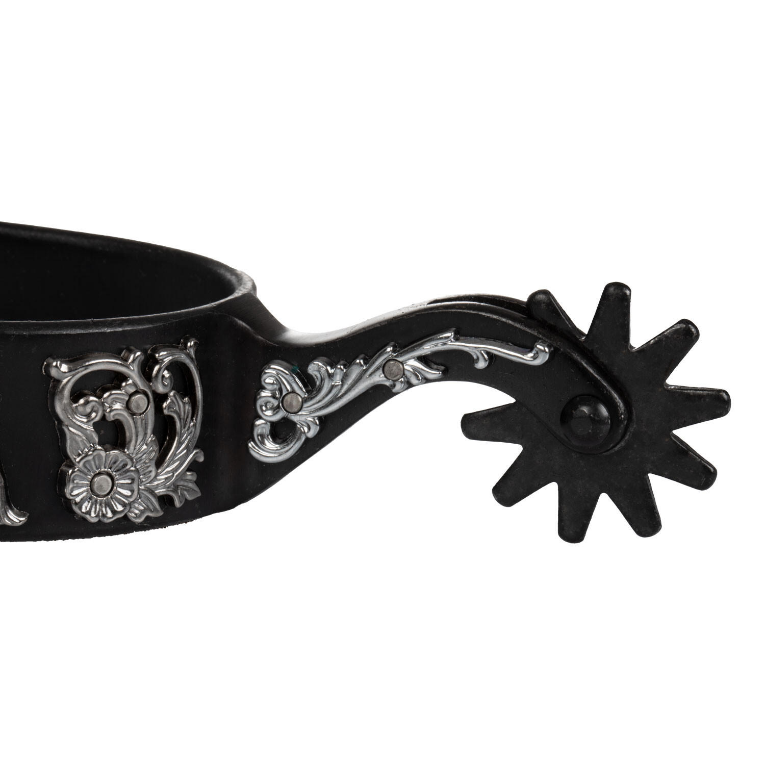 Zwarte western reining sporen met bloemen decoratie 2/5