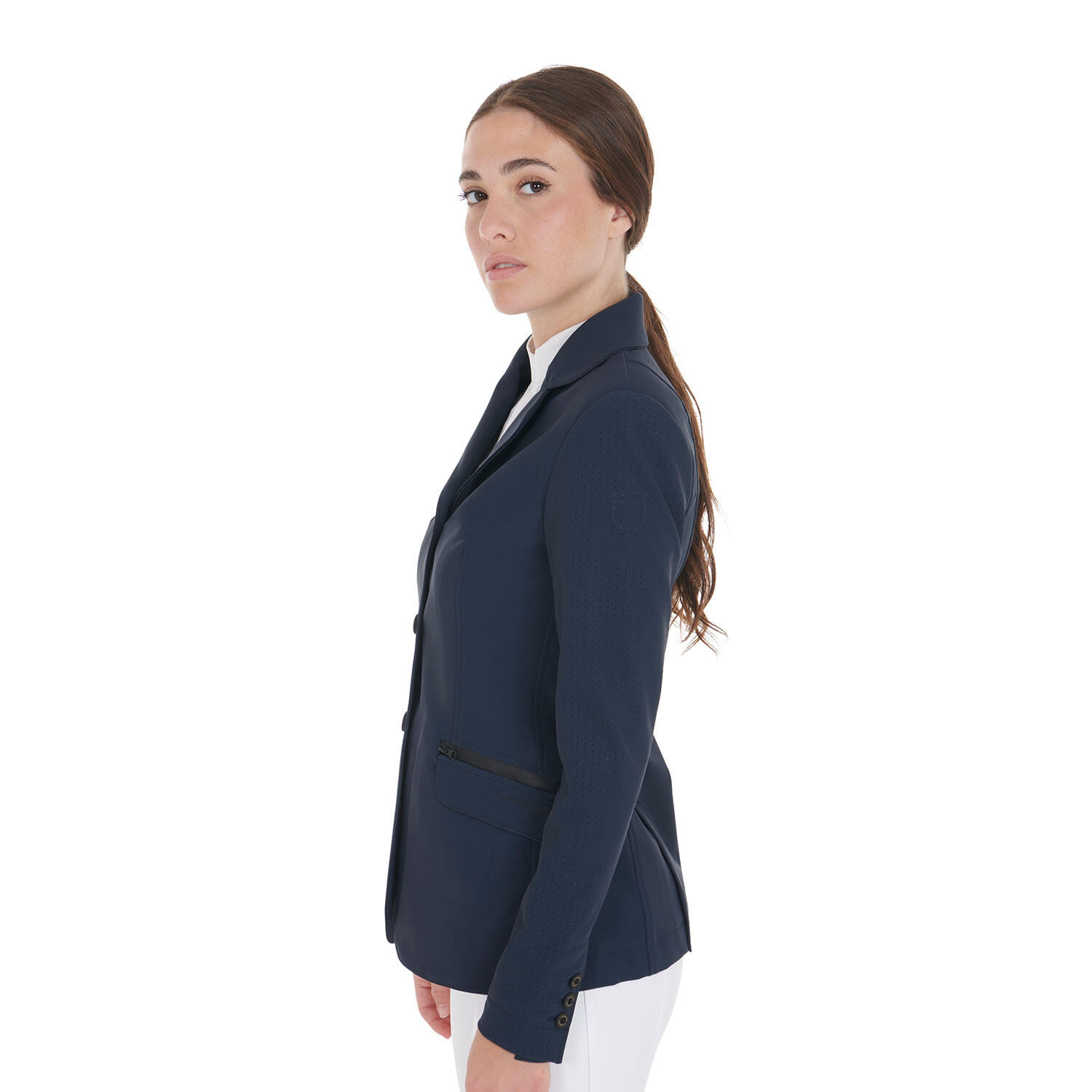 Chaqueta mujer de concurso tres botones perforada 2/7