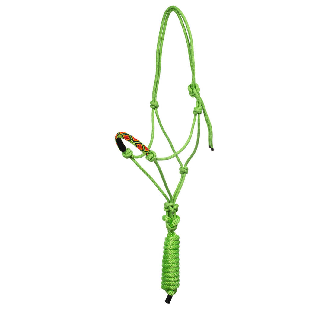 Knotted rope halter with navajo decorations and lead