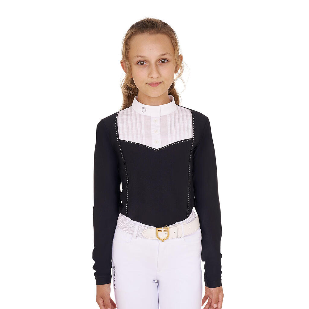 Slim fit girl polo shirt with rhinestones for contests