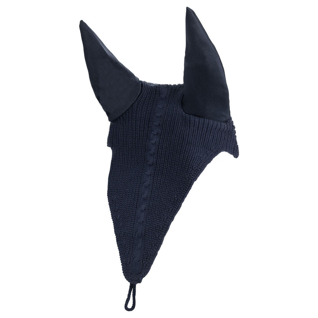 Horse crochet ear bonnet with tie strap at the noseband