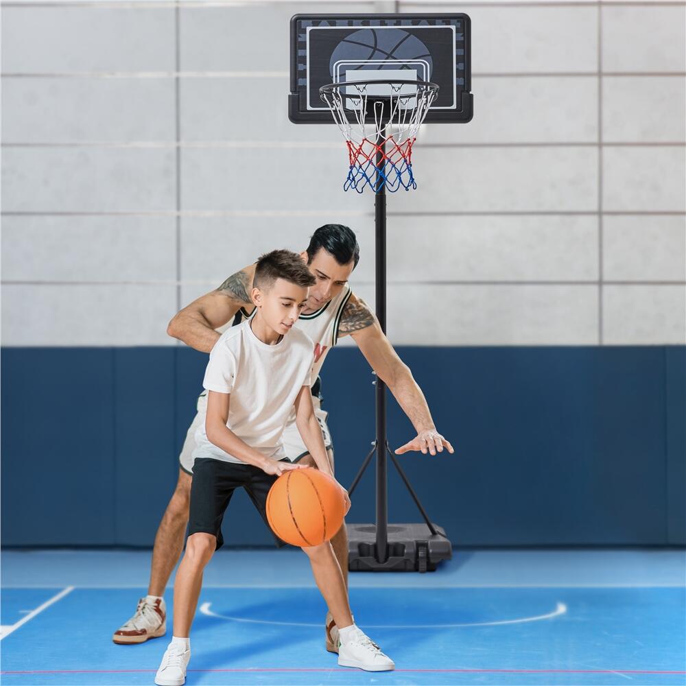 Basketballkorb mit Basis mobil höhenanpassbar von 182–215 cm Kinder – Schwarz 3/7