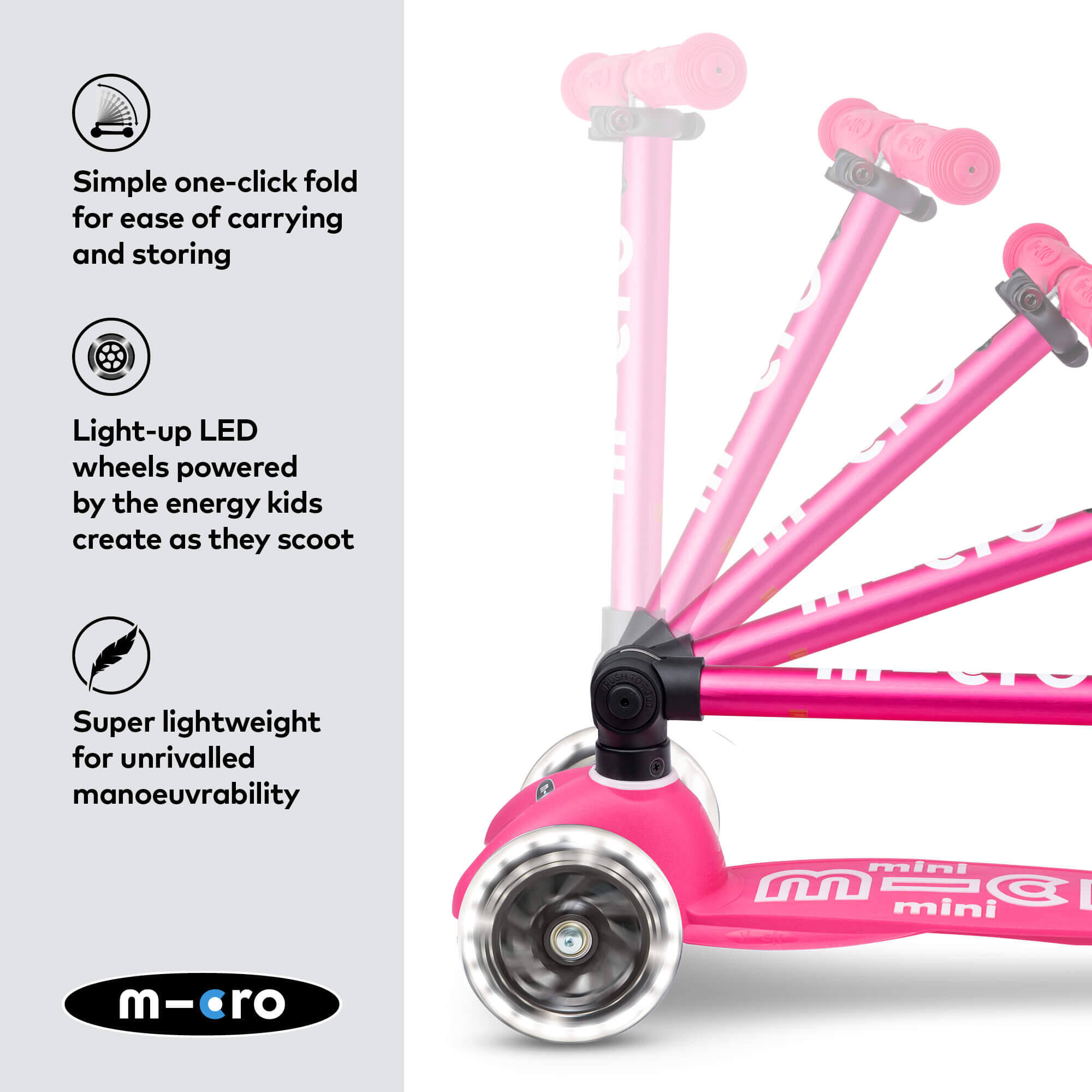 Patinete 3 Ruedas Micro Mini Deluxe Plegable LED Rosa 3/7
