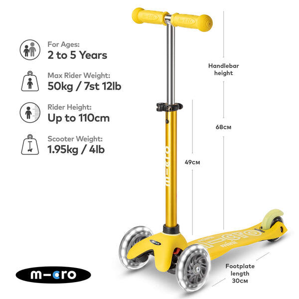 Patinete Infantil Micro 3 Ruedas Mini Deluxe LED Amarillo 2/6
