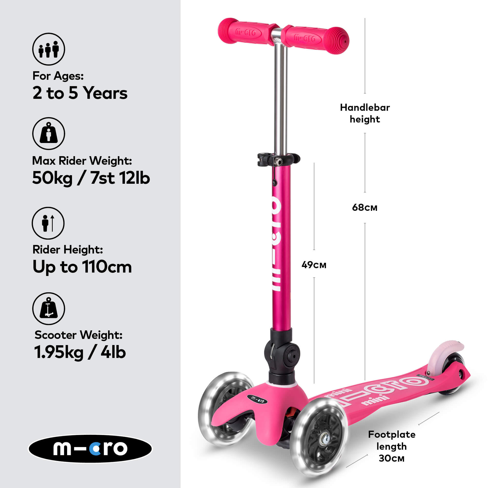 Patinete 3 Ruedas Micro Mini Deluxe Plegable LED Rosa 2/7