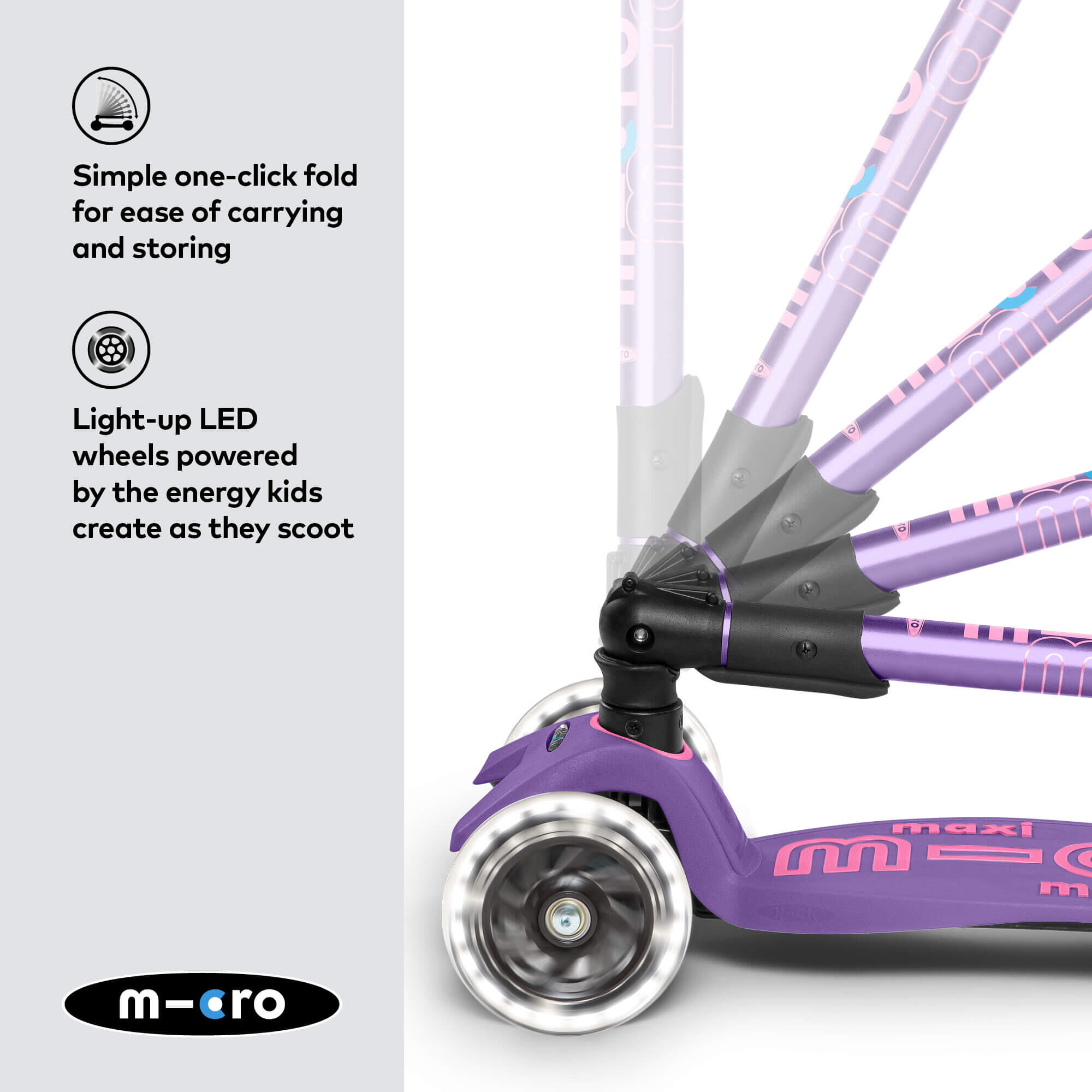 TROTINETE CRIANÇA MICRO MAXI DELUXE LED LILÁS TROTINETE DOBRÁVEL DE 3 RODAS 3/7