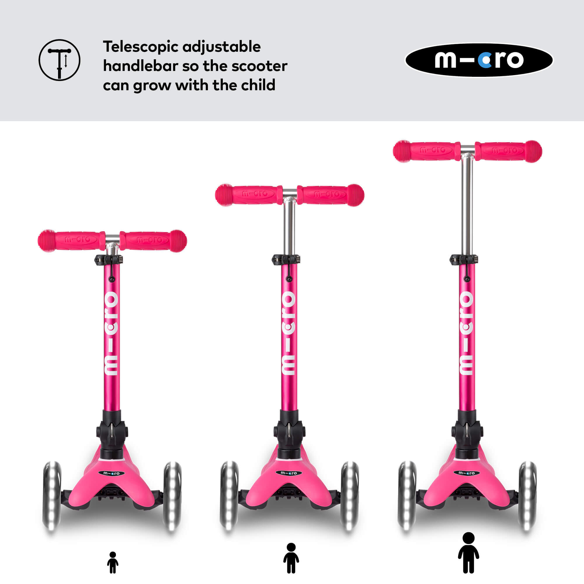 Patinete 3 Ruedas Micro Mini Deluxe Plegable LED Rosa 4/7