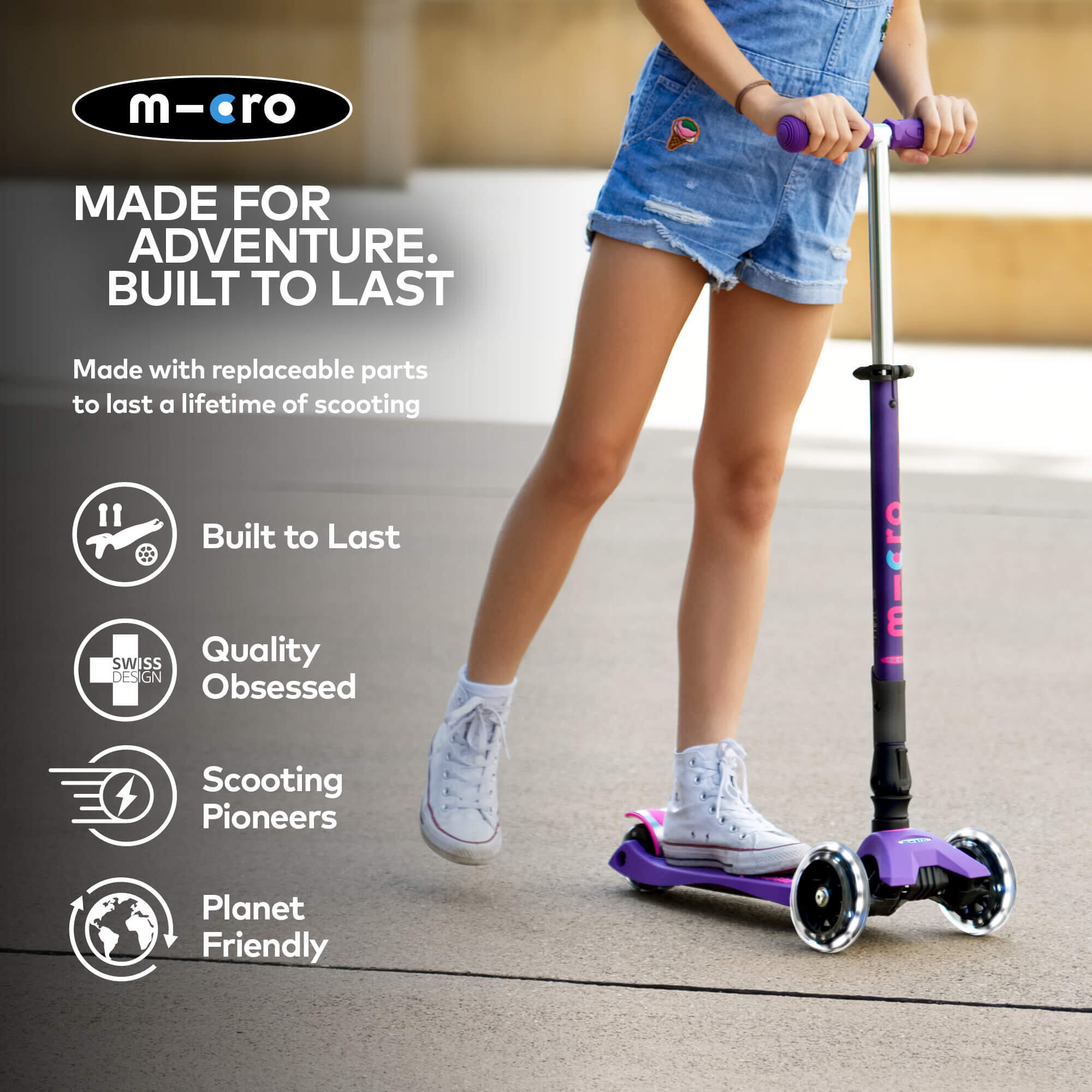 TROTINETE CRIANÇA MICRO MAXI DELUXE LED LILÁS TROTINETE DOBRÁVEL DE 3 RODAS 7/7