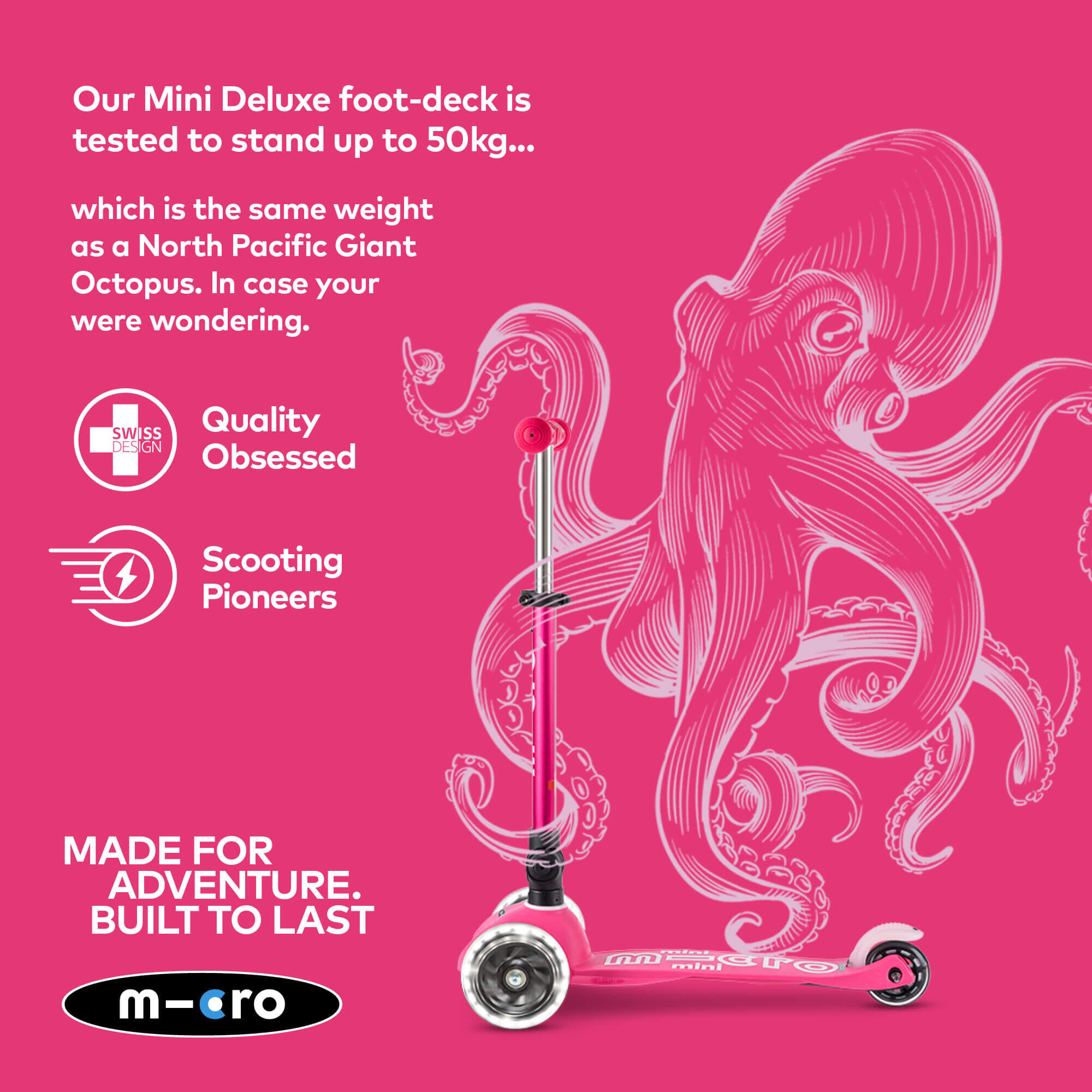 Patinete 3 Ruedas Micro Mini Deluxe Plegable LED Rosa 6/7