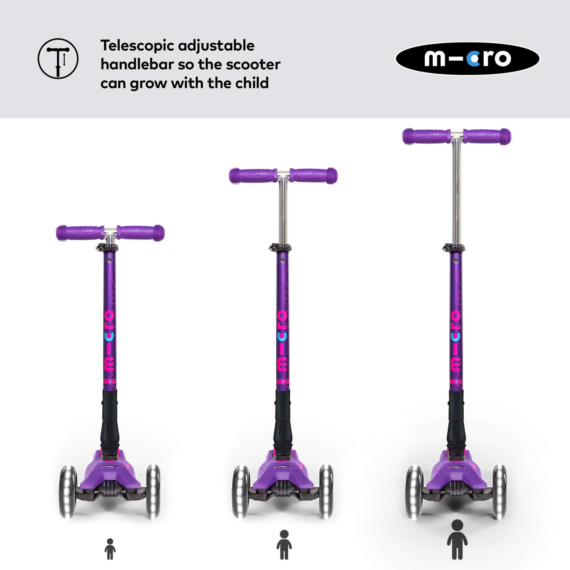 TROTINETE CRIANÇA MICRO MAXI DELUXE LED LILÁS TROTINETE DOBRÁVEL DE 3 RODAS 4/7