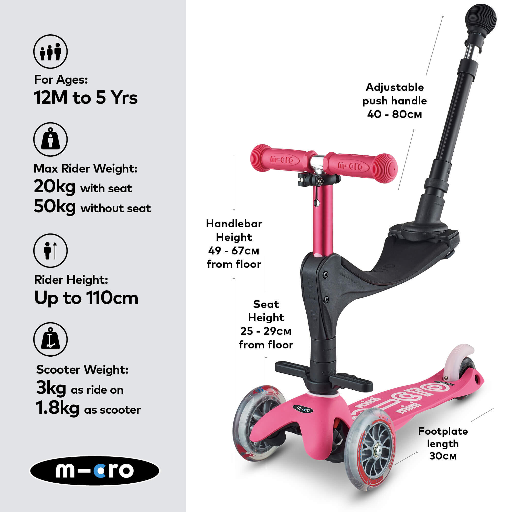 Hulajnoga 3 w 1 z drążkiem do pchania dla rodziców Mini Micro 3w1 Deluxe Plus 3/7