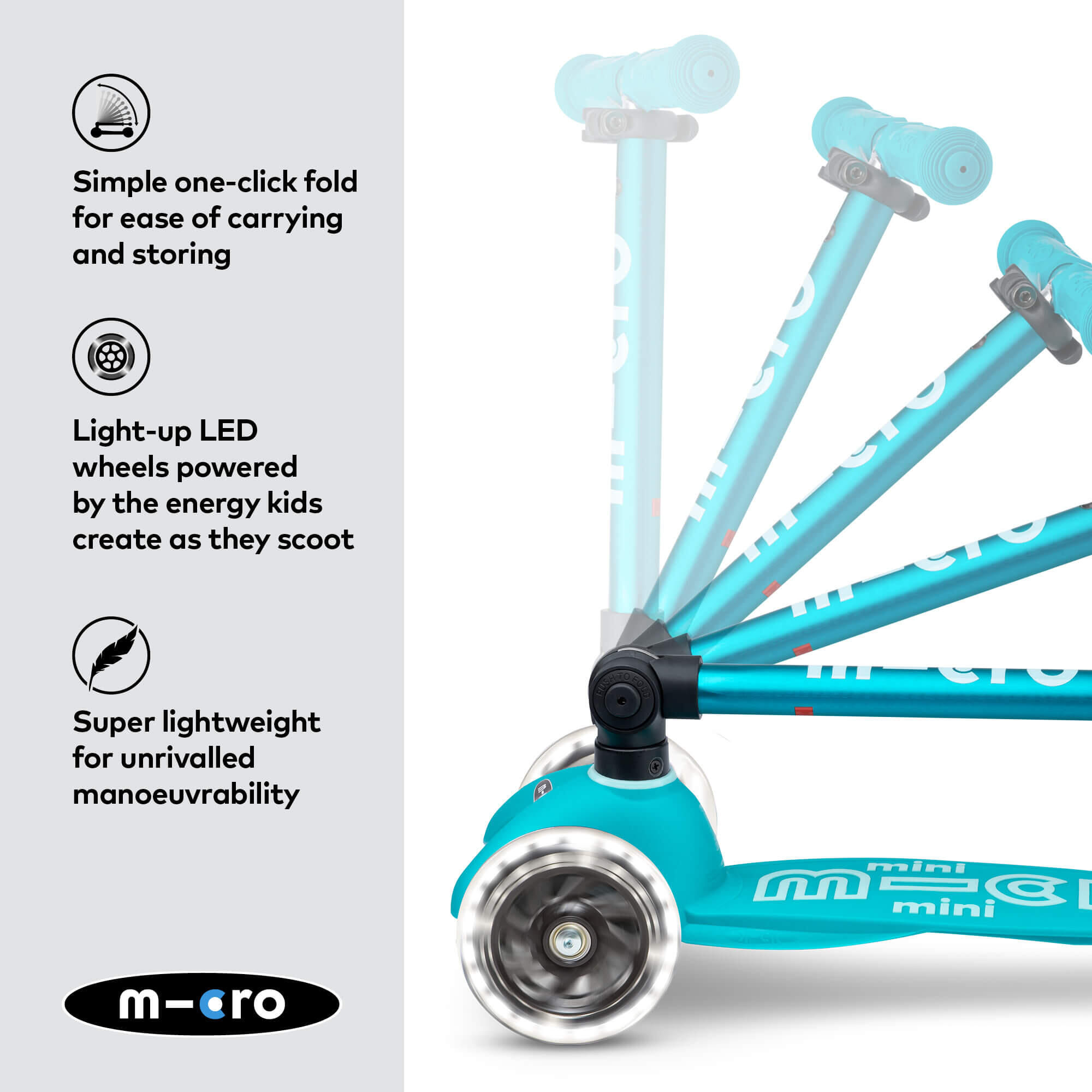 Trottinette 3 roues Mini  Deluxe Aqua pliable LED 3/7