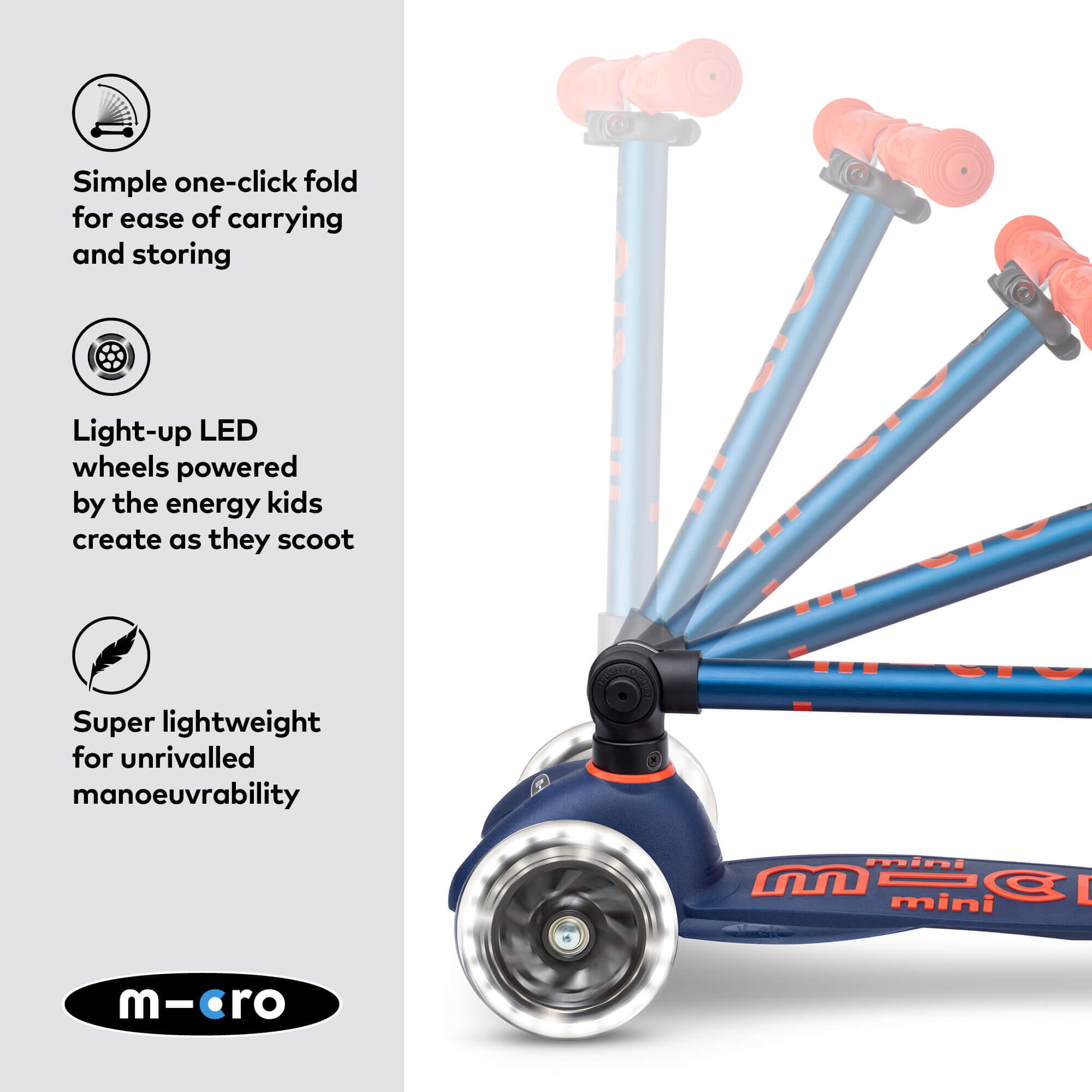 Trottinette 3 roues Mini  Deluxe  Marine pliable LED 3/7