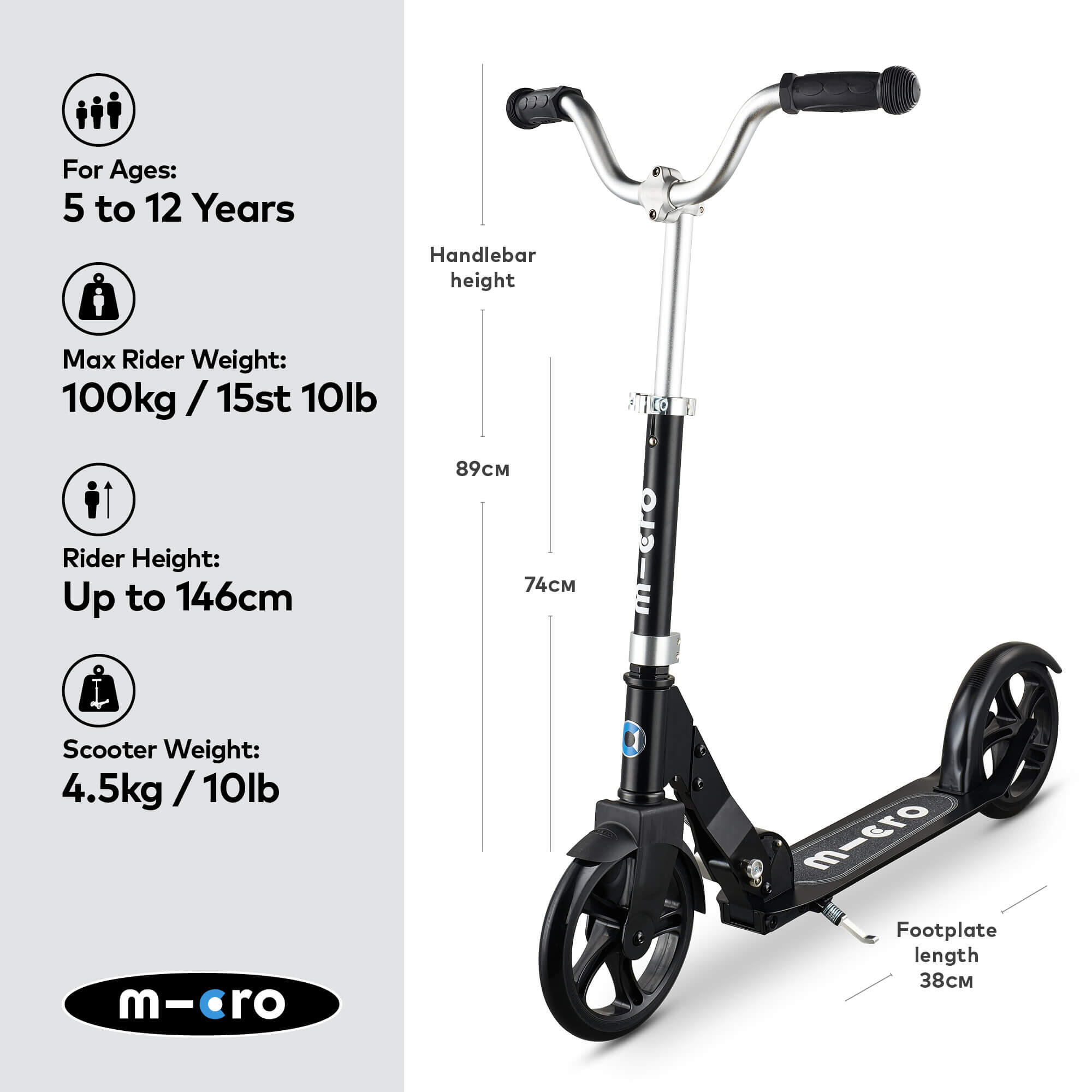 Micro Mobility SA0201 Roller Kinder Klassischer Roller Schwarz, Silber 2/7