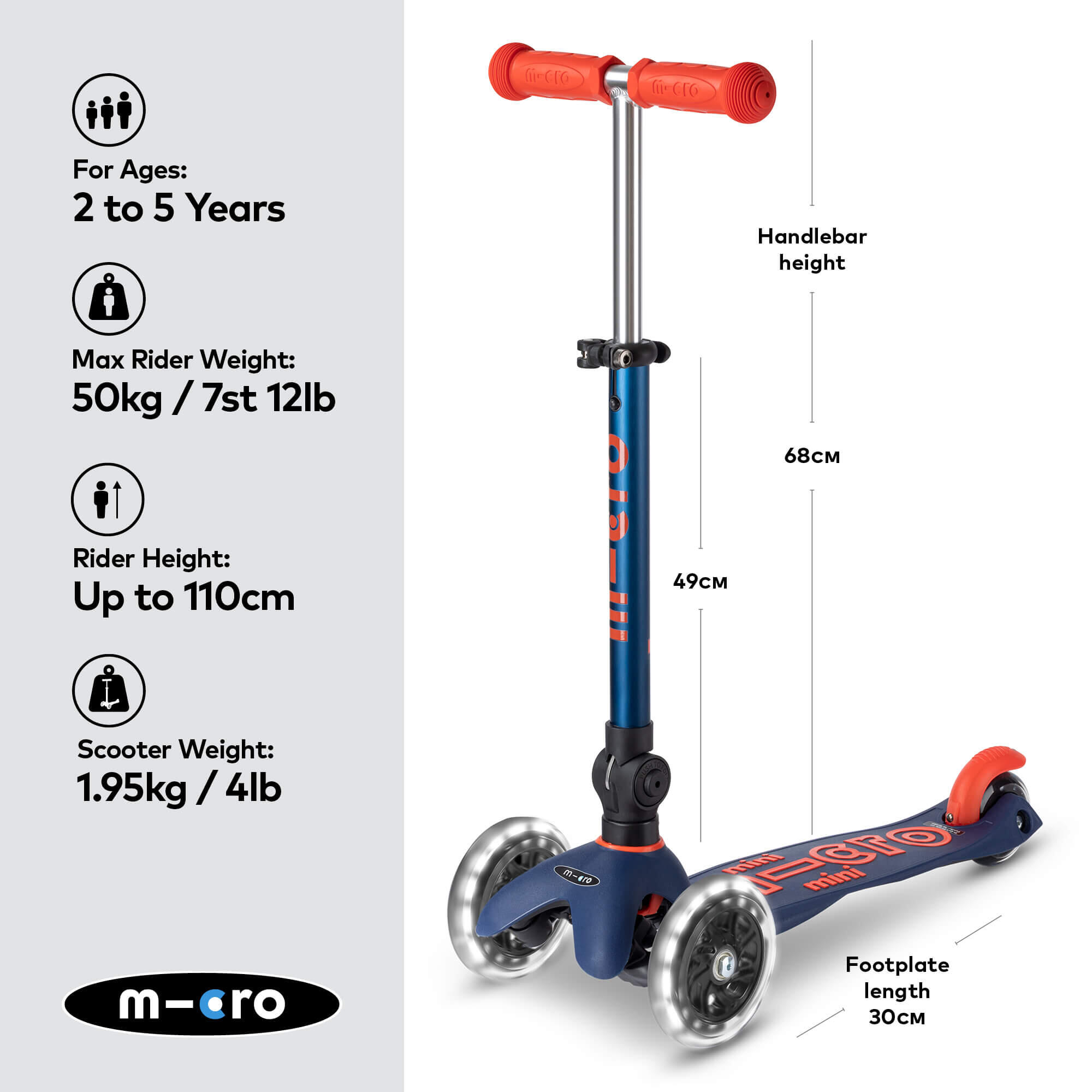 Trottinette 3 roues Mini  Deluxe  Marine pliable LED 2/7