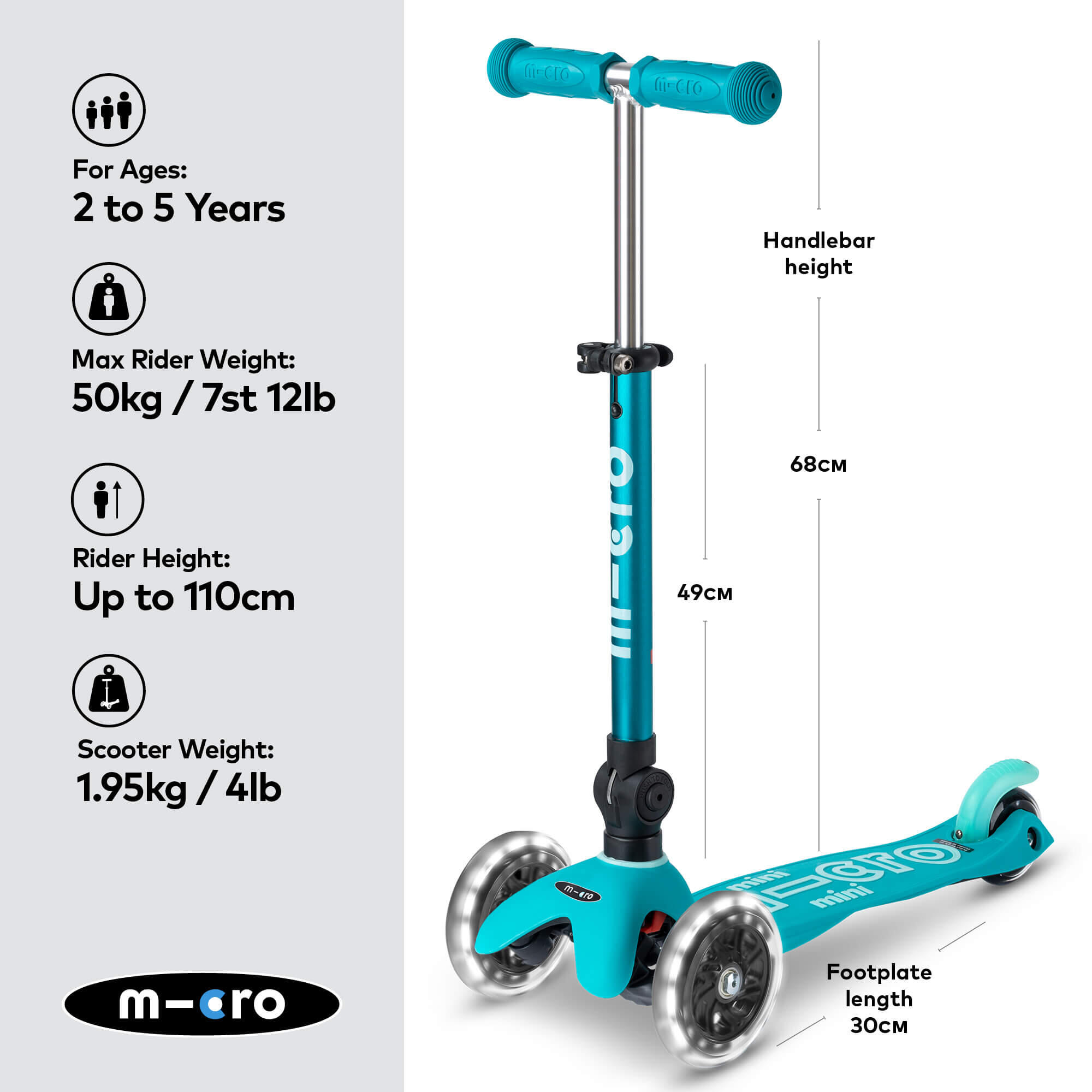 Trottinette 3 roues Mini  Deluxe Aqua pliable LED 2/7