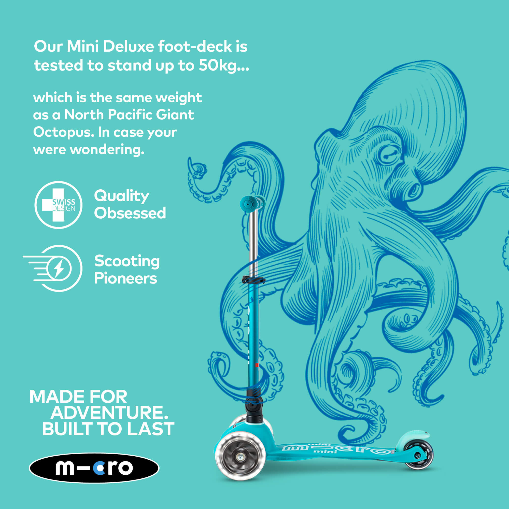 Trottinette 3 roues Mini  Deluxe Aqua pliable LED 6/7
