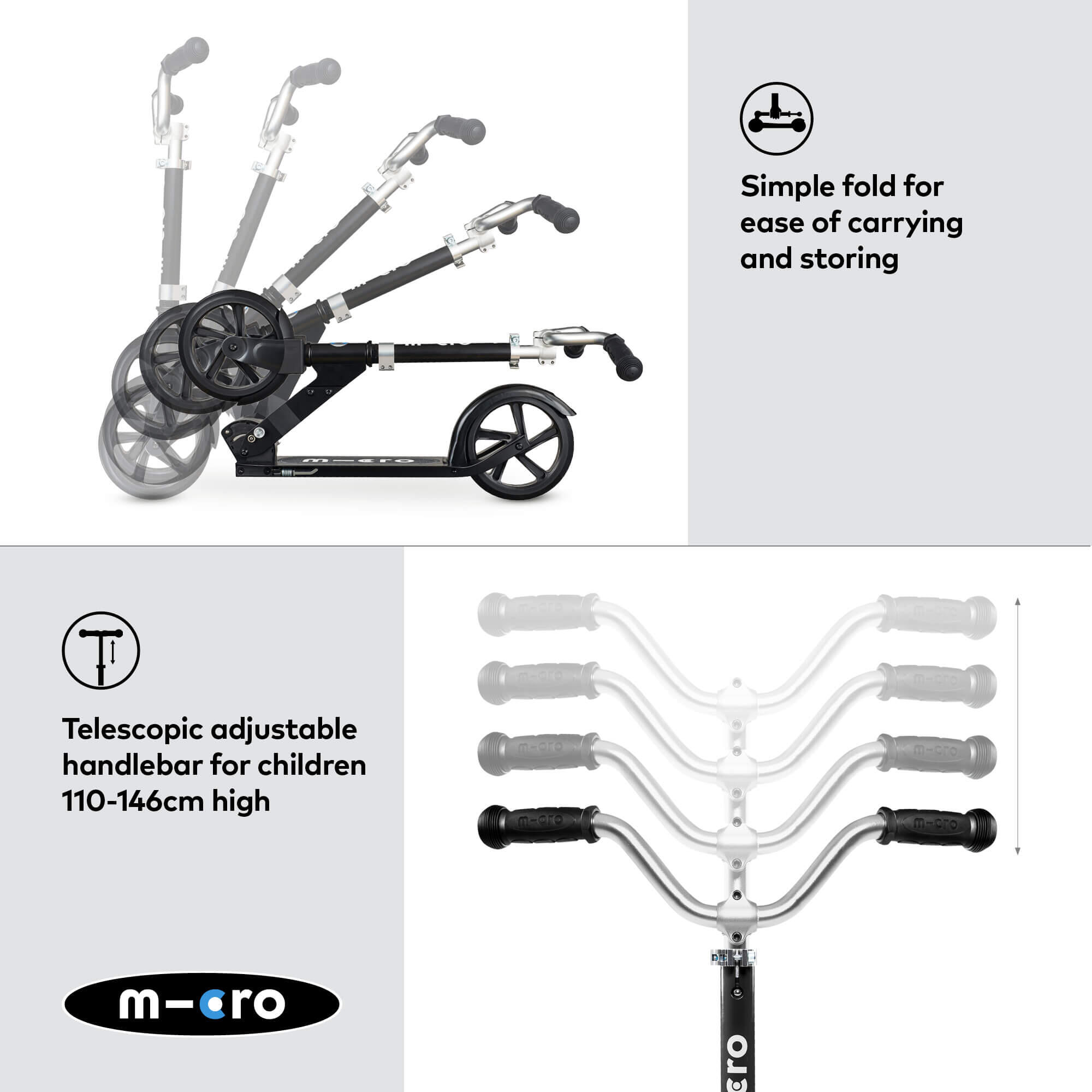 Micro Mobility SA0201 Roller Kinder Klassischer Roller Schwarz, Silber 4/7