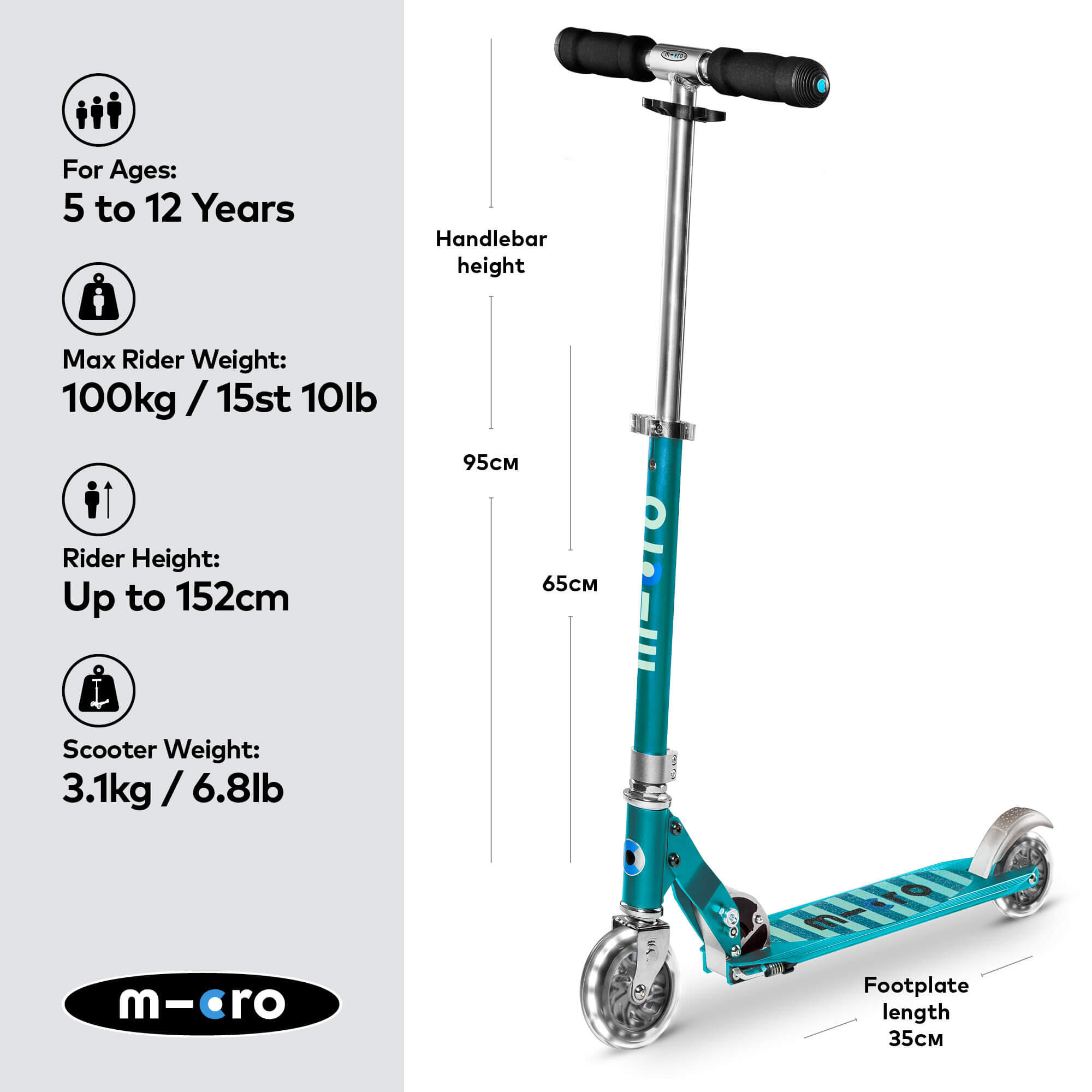 Trottinette enfant  Sprite  Pétrole LED 2/7