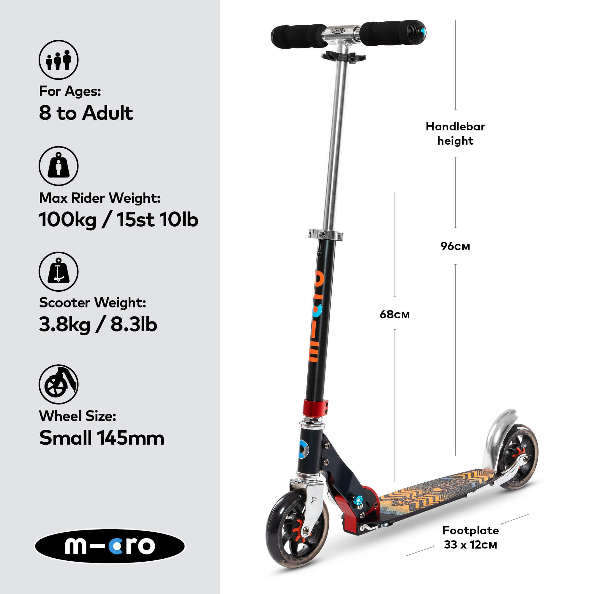 Patinete 2 Ruedas Micro Speed+ Negro/Naranja 2/7