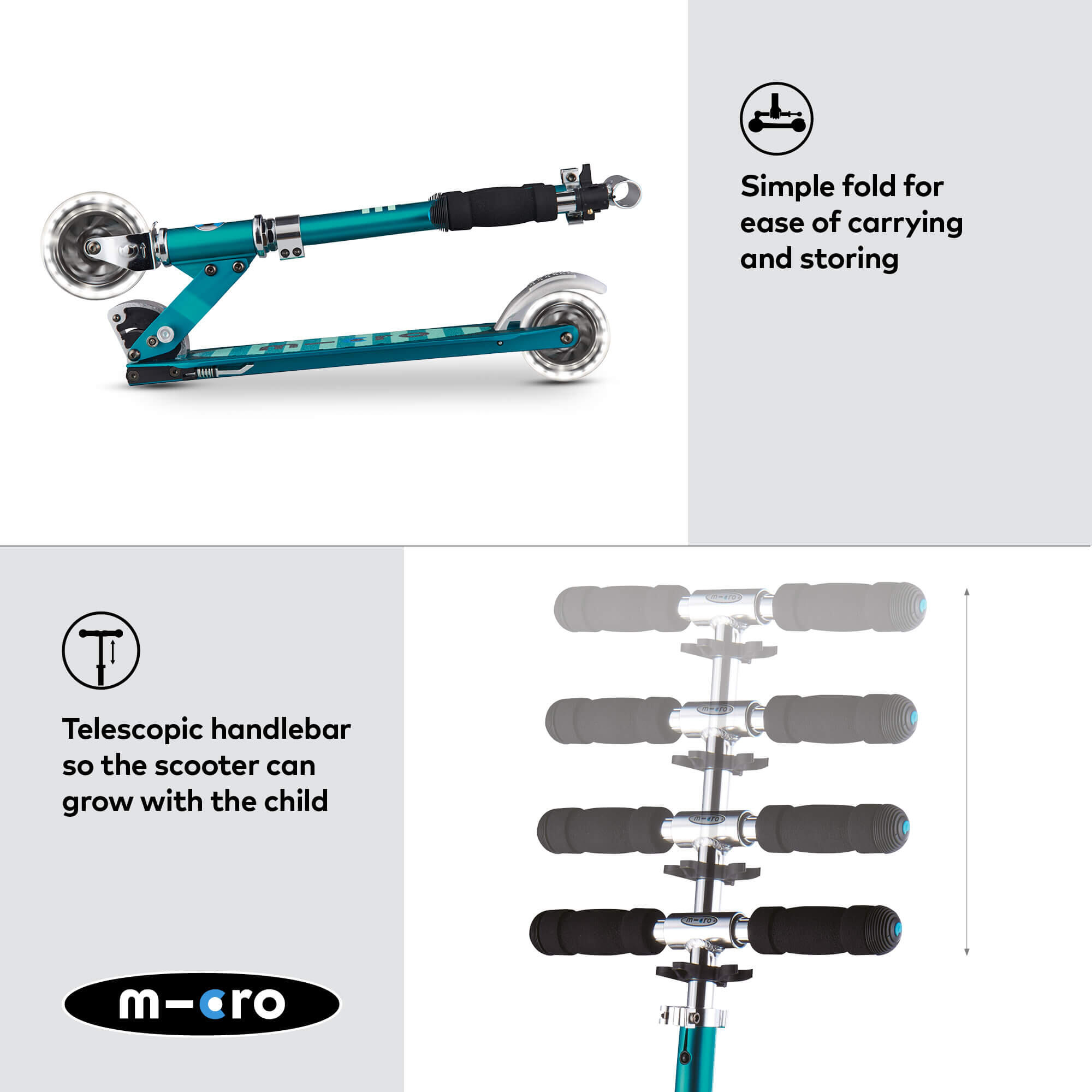 Trottinette enfant  Sprite  Pétrole LED 4/7