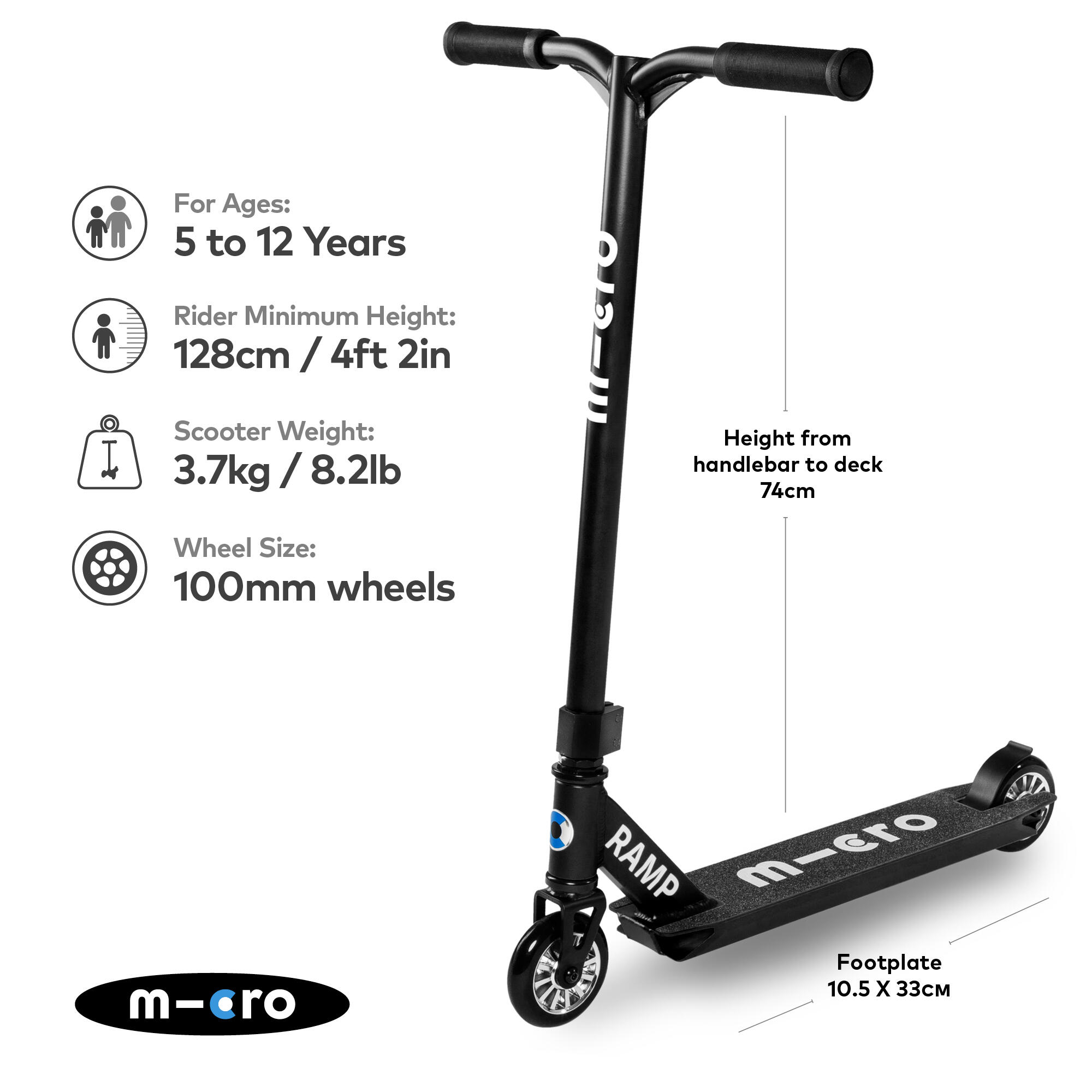 Micro Ramp Preto trotinete rígida de duas rodas para saltar 2/7