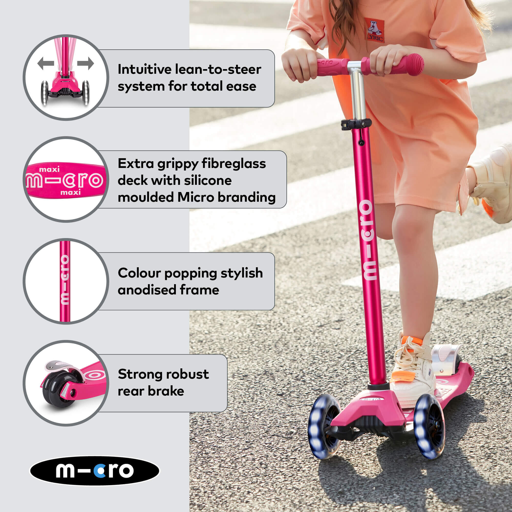 Trotinete Infantil Micro Maxi Deluxe LED Rosa 5/7