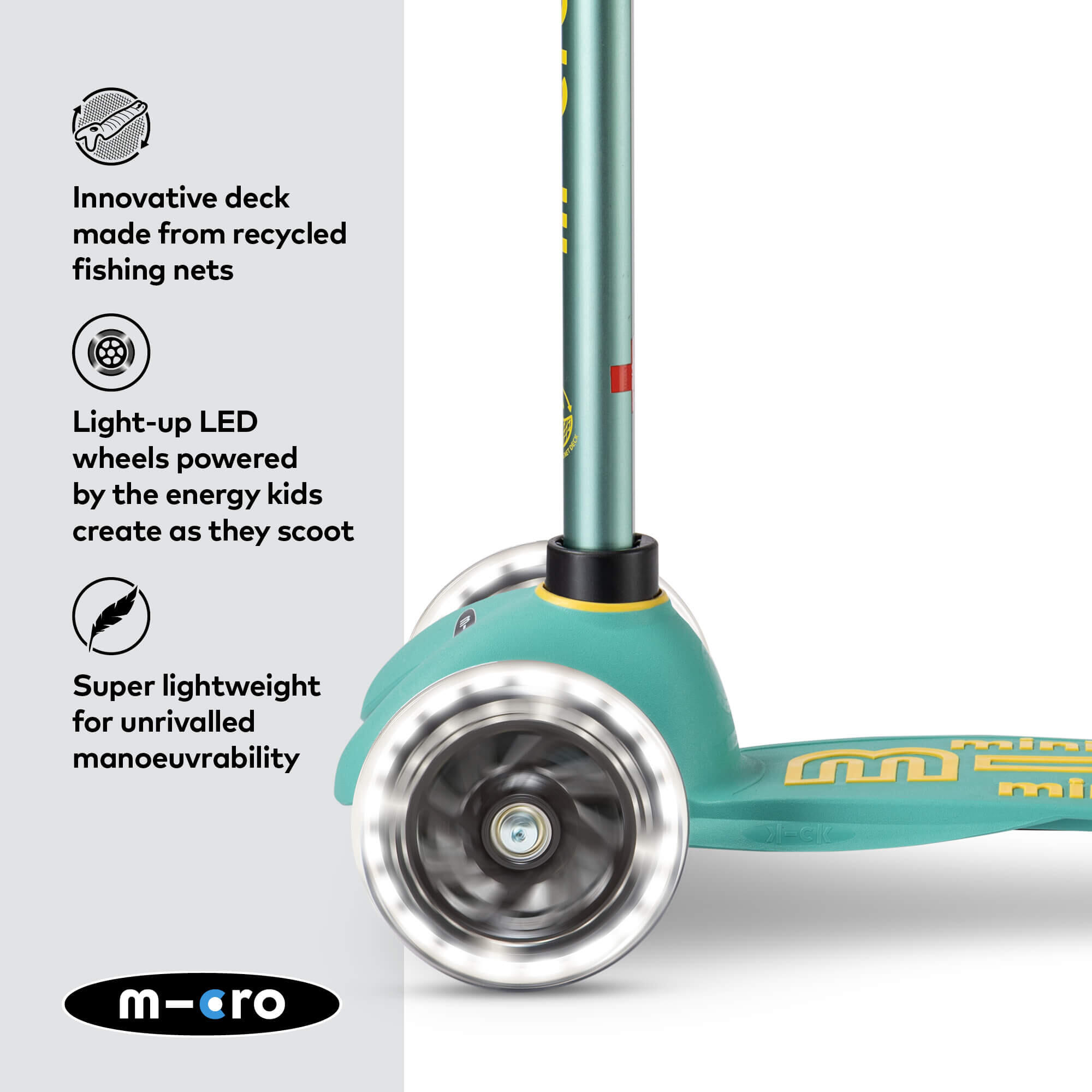 Trotinete 3 Rodas Micro Mini Deluxe ECO LED Menta 3/7