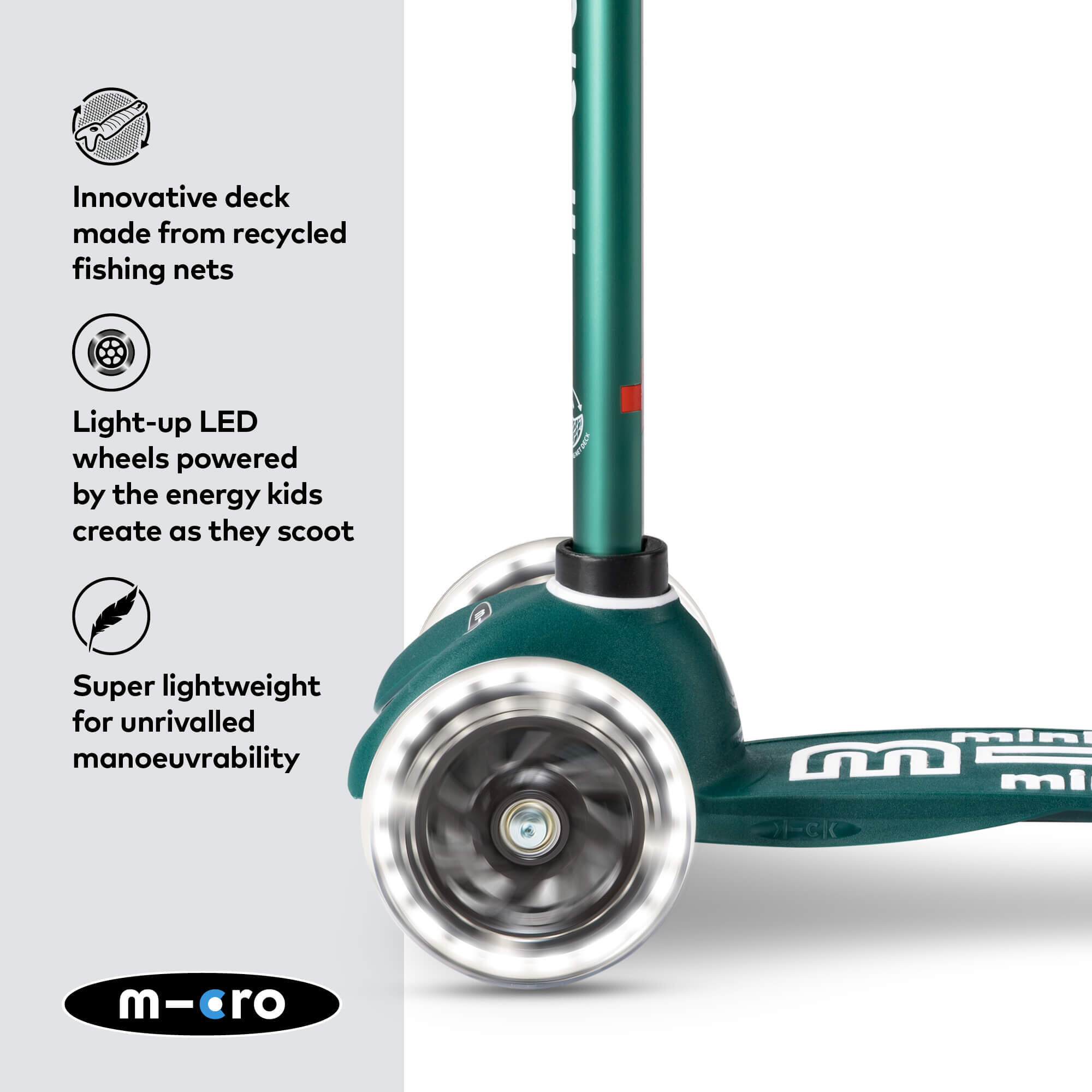 Patinete Infantil 3 Ruedas  Micro  Mini Deluxe ECO LED Verde 3/7