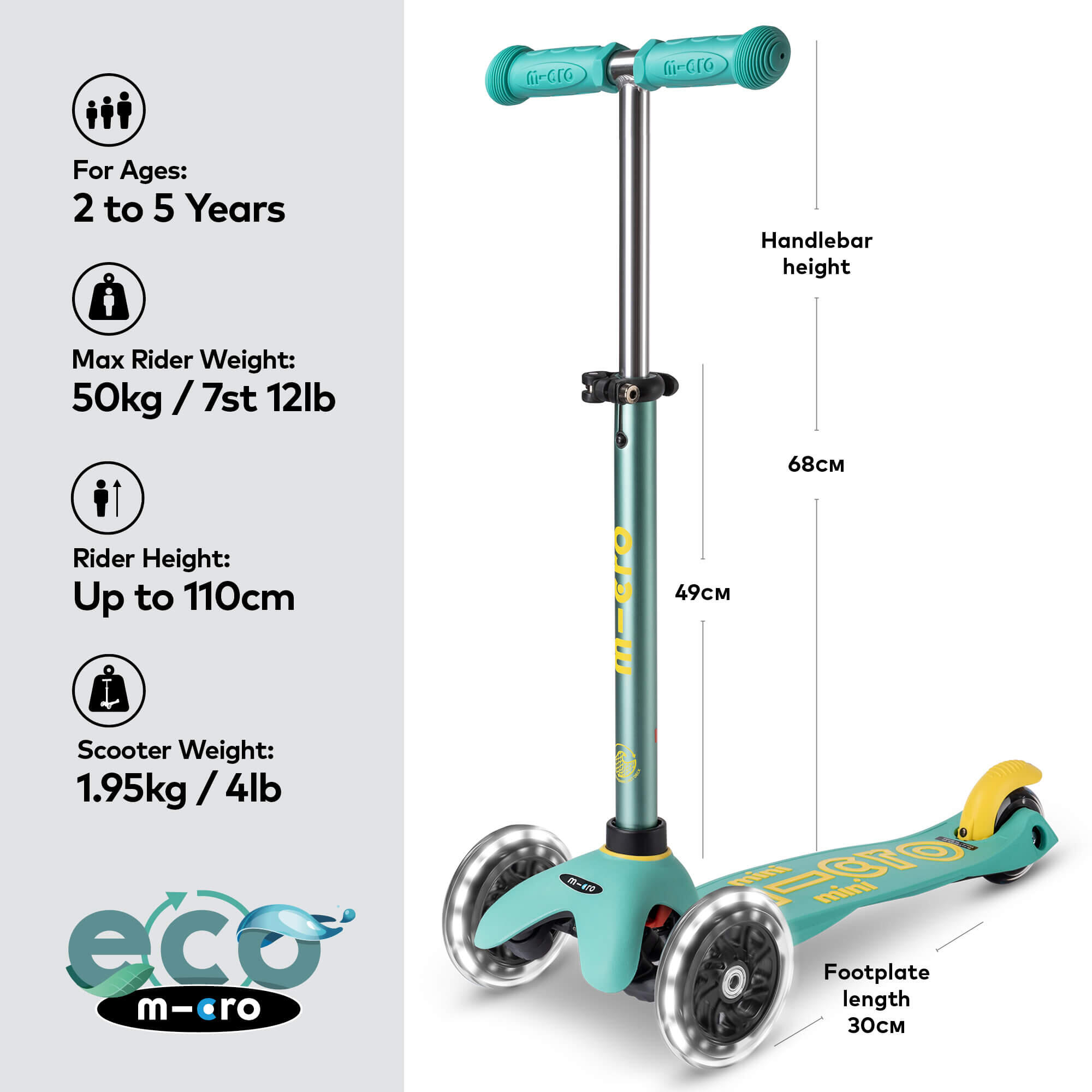 Trotinete 3 Rodas Micro Mini Deluxe ECO LED Menta 2/7