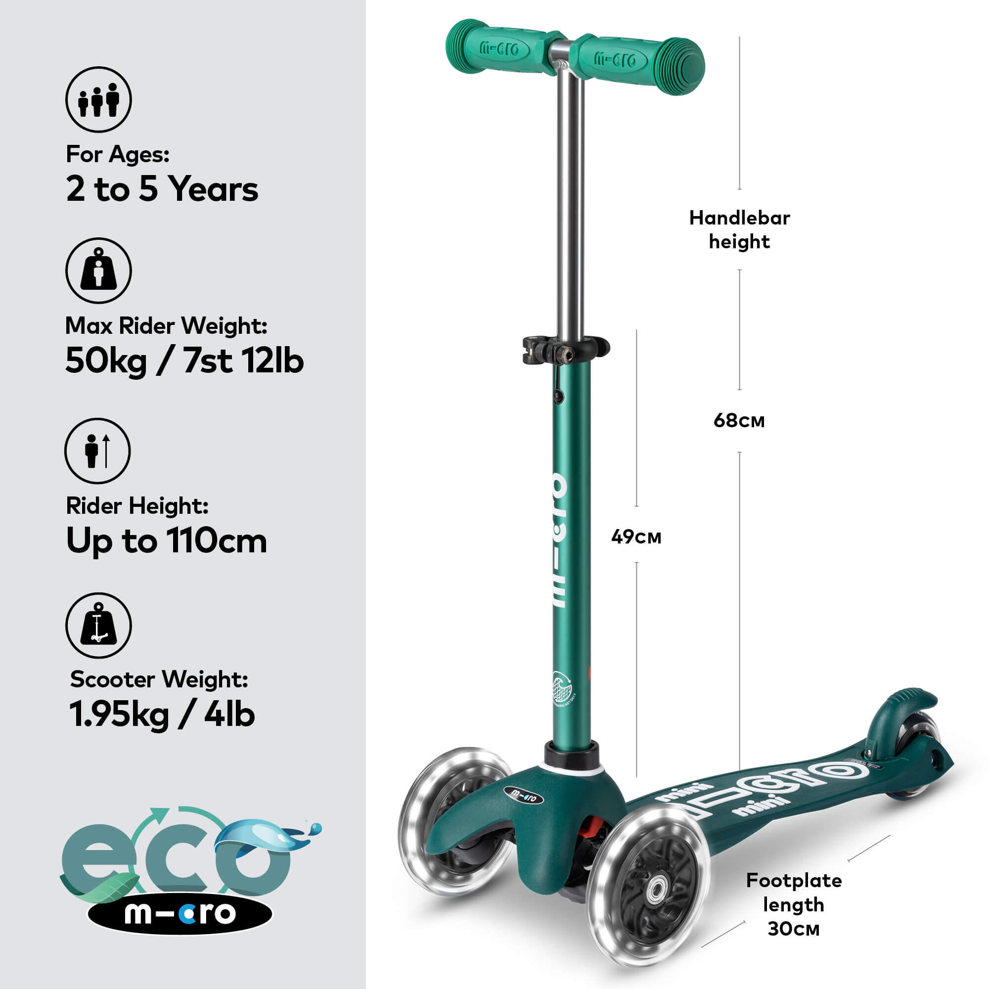 Patinete Infantil 3 Ruedas  Micro  Mini Deluxe ECO LED Verde 2/7