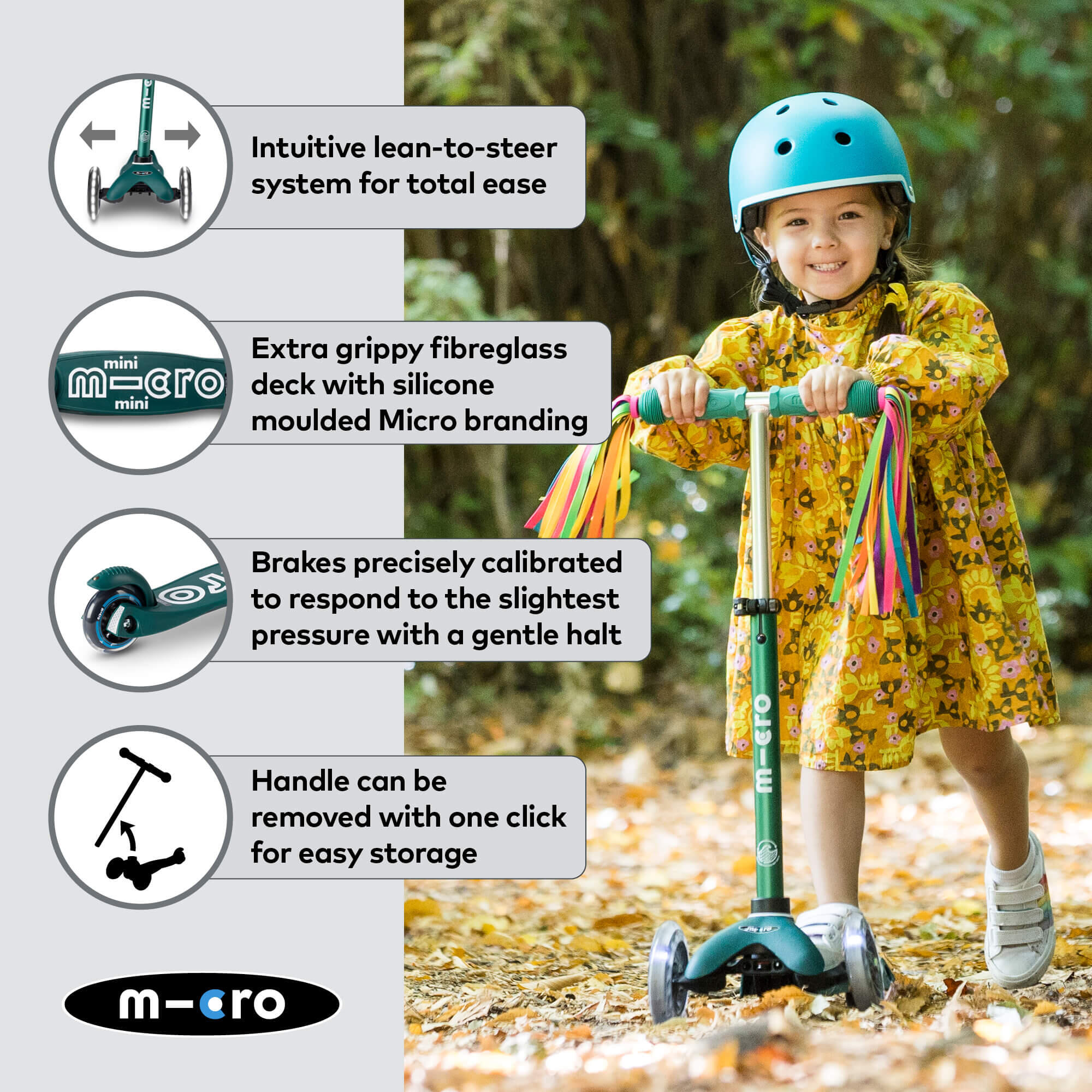 Patinete Infantil 3 Ruedas  Micro  Mini Deluxe ECO LED Verde 5/7