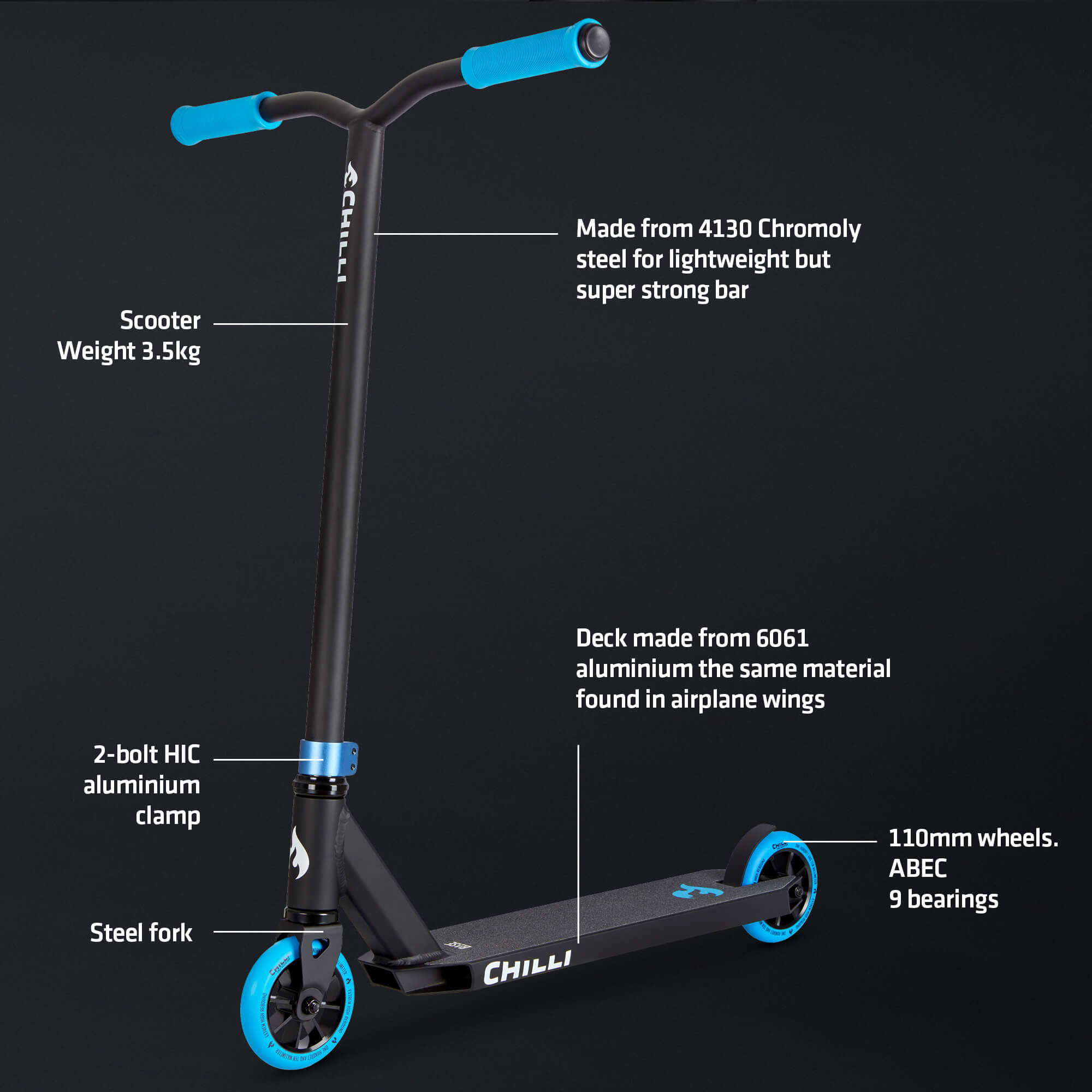 Stunt Scooter Chilli Pro Scooter Base - Black/Blue 7/7