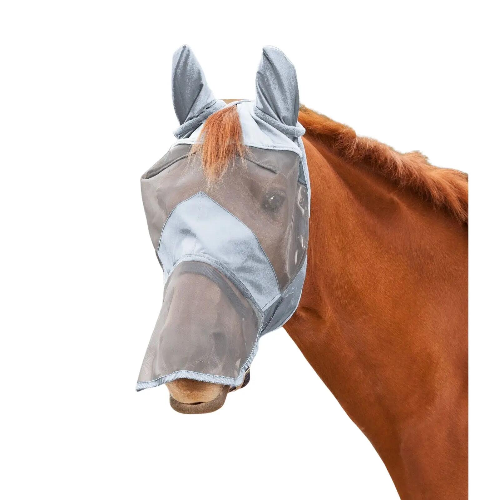 Masque Anti-mouches WALDHAUSEN Basic Avec Protège-oreilles - Noir, Maille Fine, Réglable Pour Chevaux