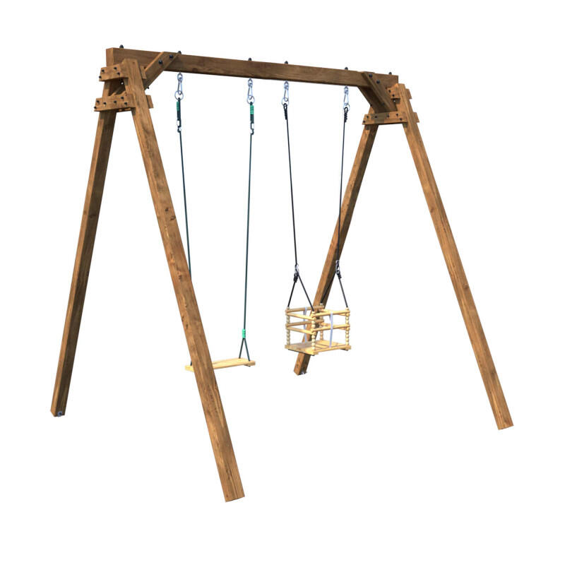 Portique en bois carré 2 agrès avec balançoire bébé AMBRE 1/5