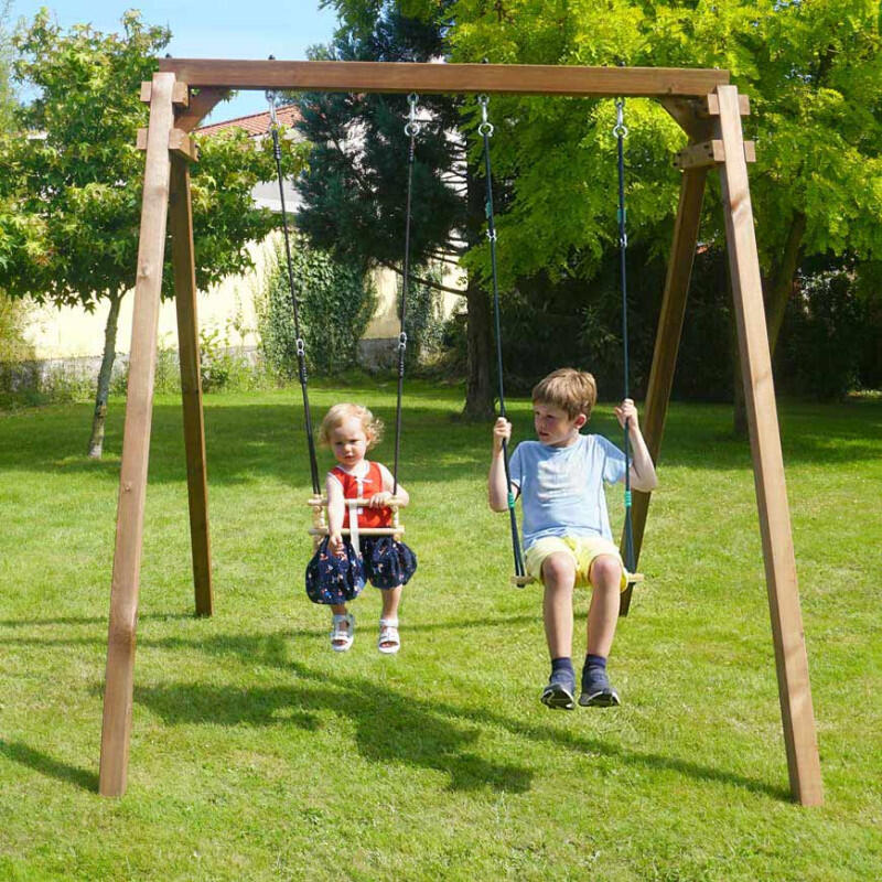 Portique en bois carré 2 agrès avec balançoire bébé AMBRE 3/5