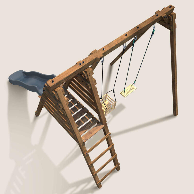 Portique en bois carré 2 agrès avec balançoire bébé et toboggan PRUNE 5/5