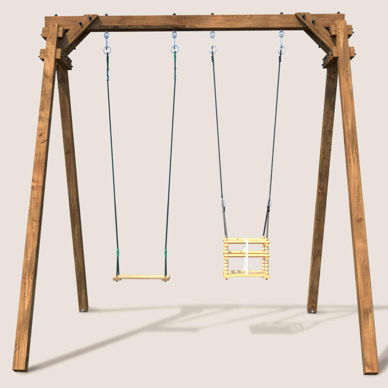 Portique en bois carré 2 agrès avec balançoire bébé AMBRE 2/5