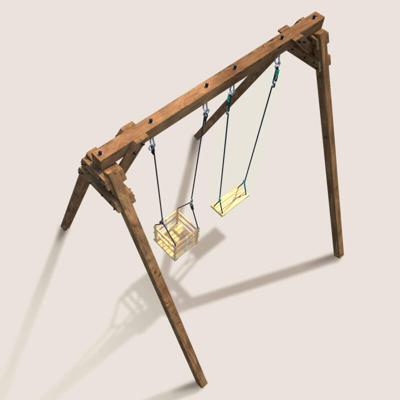 Portique en bois carré 2 agrès avec balançoire bébé AMBRE 5/5