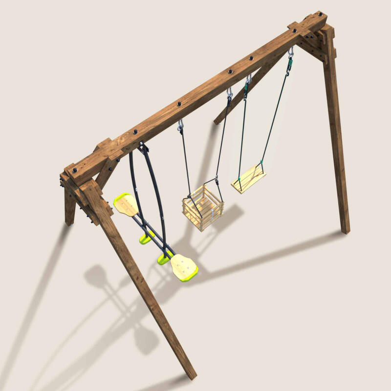 Portique en bois carré 3 agrès avec balançoire bébé et face à face PIERRE 5/5