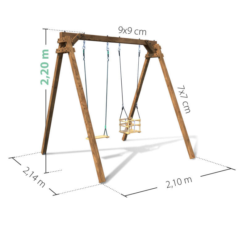 Portique en bois carré 2 agrès avec balançoire bébé AMBRE 4/5