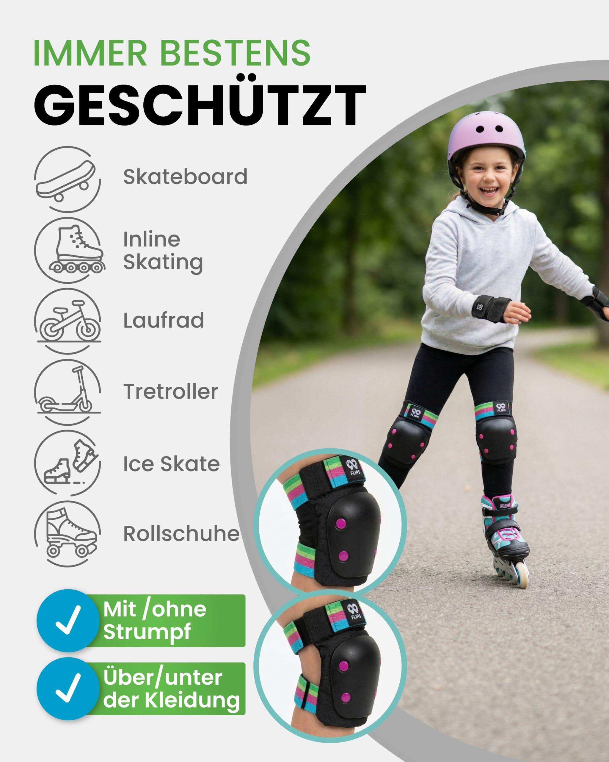 Protecciones Patines Niña - Rodilleras y Coderas 3-12, Protectores Niño skate 5/7