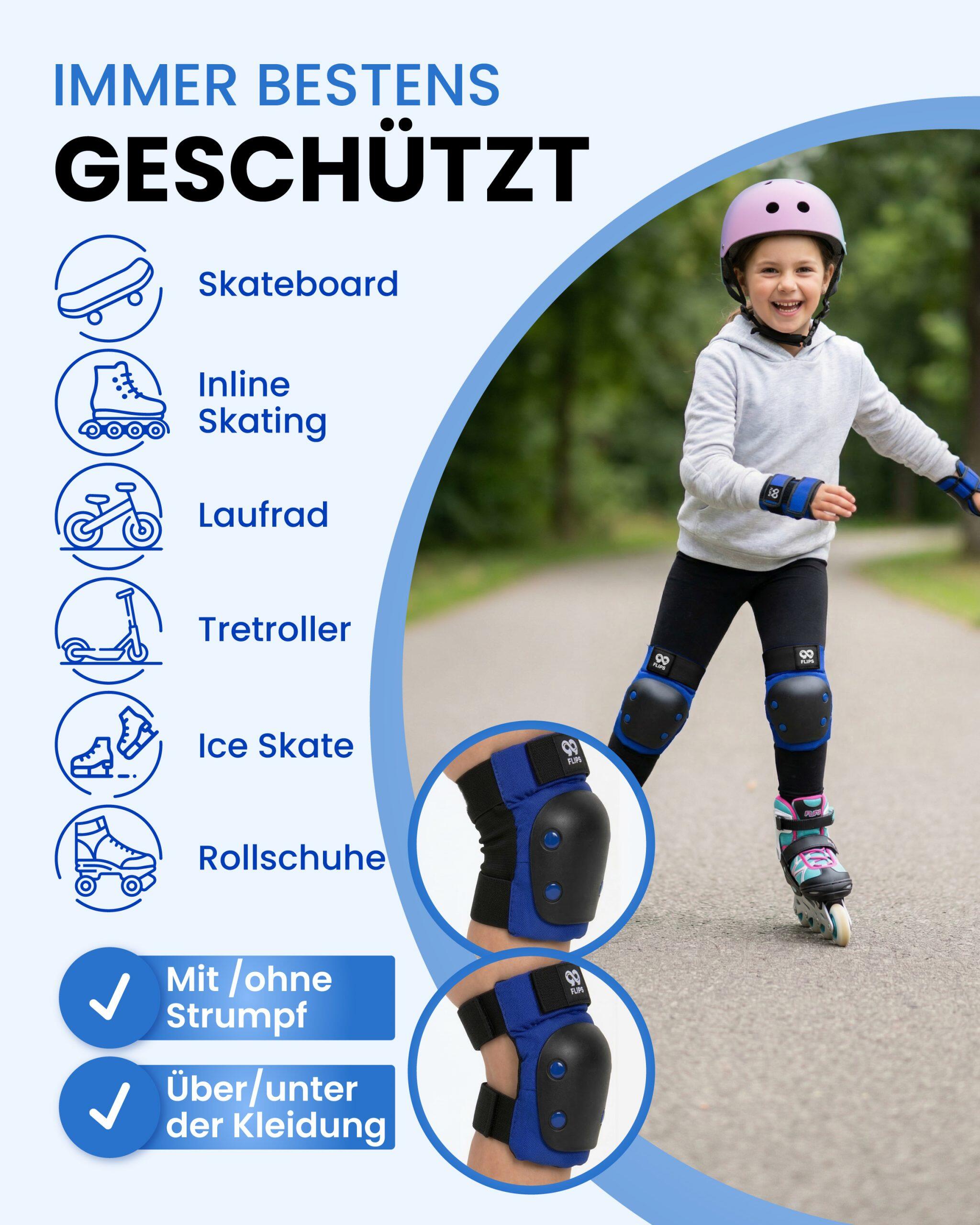 Protezioni Pattini Bambina Ginocchiera Bambini - Set Protezione Skateboard 3-12 5/7