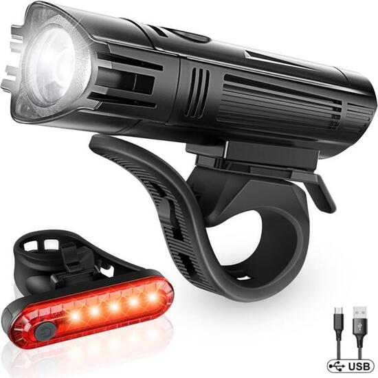 Kit éclairage vélo LED USB rechargeable – phare avant puissant + feu arrière