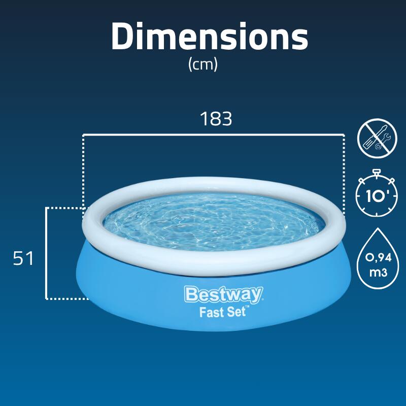 Bestway 6ft x 20in Blue Round Fast Set Inflatable Above Ground Pool 3/7