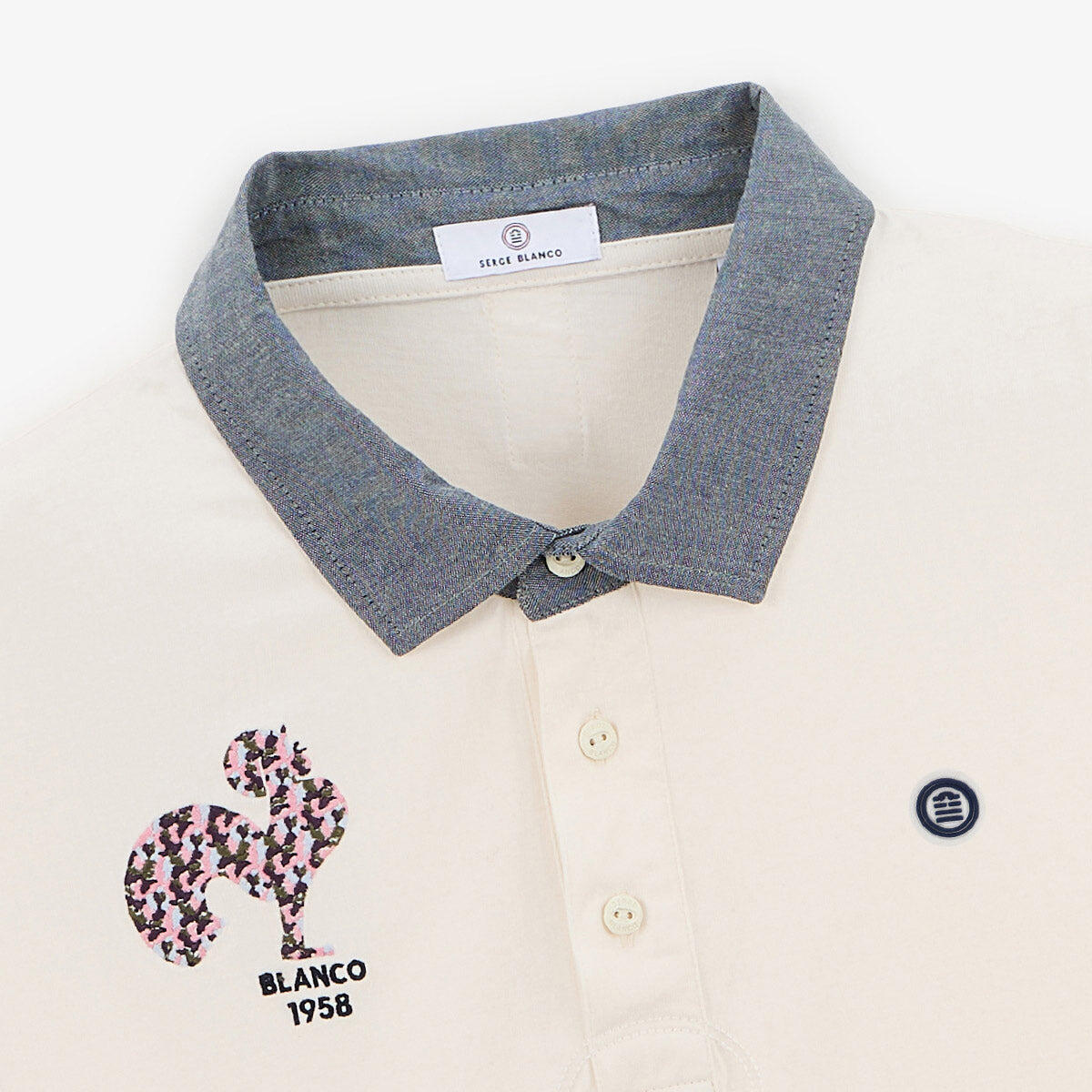 Polo a maniche corte in jersey di cotone con ricamo gallo bianco off-white 4/5