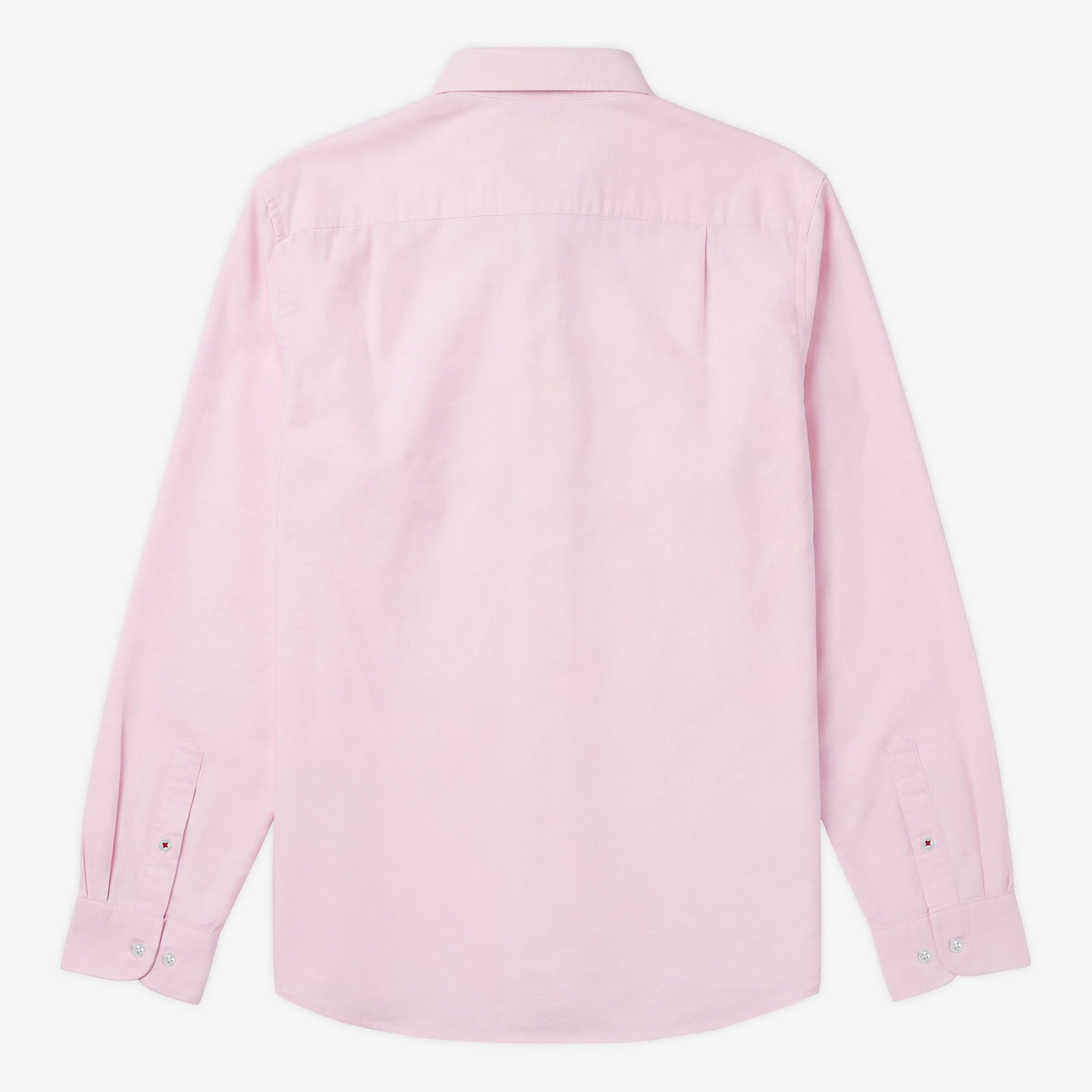 Camicia a maniche lunghe in cotone oxford rosa con bordino tricolore 2/4